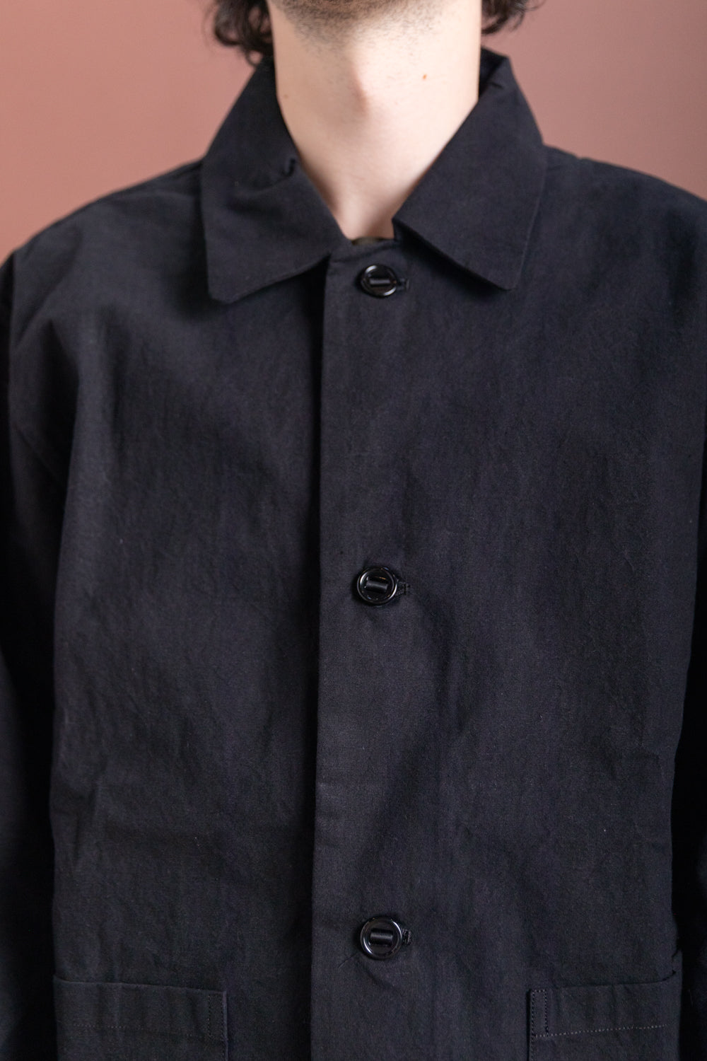 R19 02 COVERALL JACKET IN BLACK WAX