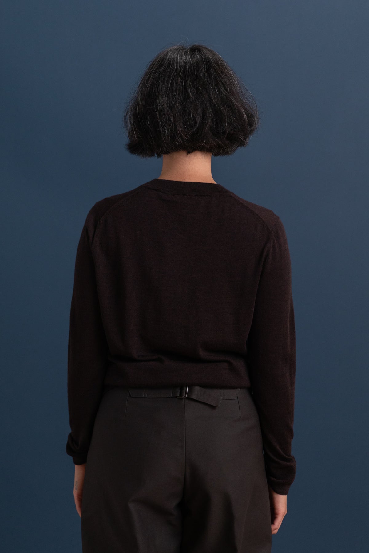 CARDIGAN WITH GROSGRAIN PLACKET IN DARK BROWN MERINO WOOL