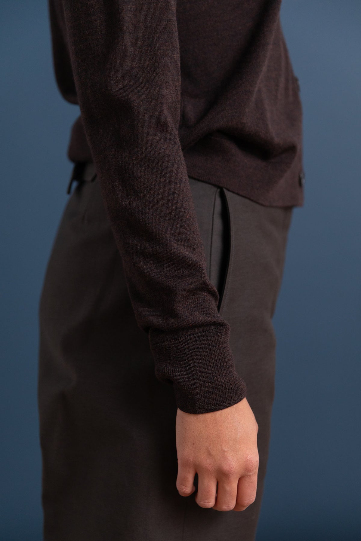 CARDIGAN WITH GROSGRAIN PLACKET IN DARK BROWN MERINO WOOL