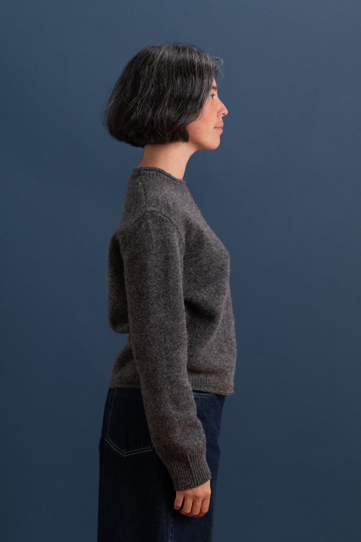 MHL ROLLED EDGE JUMPER SHETLAND WOOL GREY