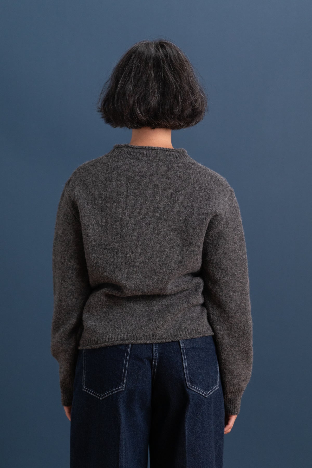 MHL ROLLED EDGE JUMPER SHETLAND WOOL GREY