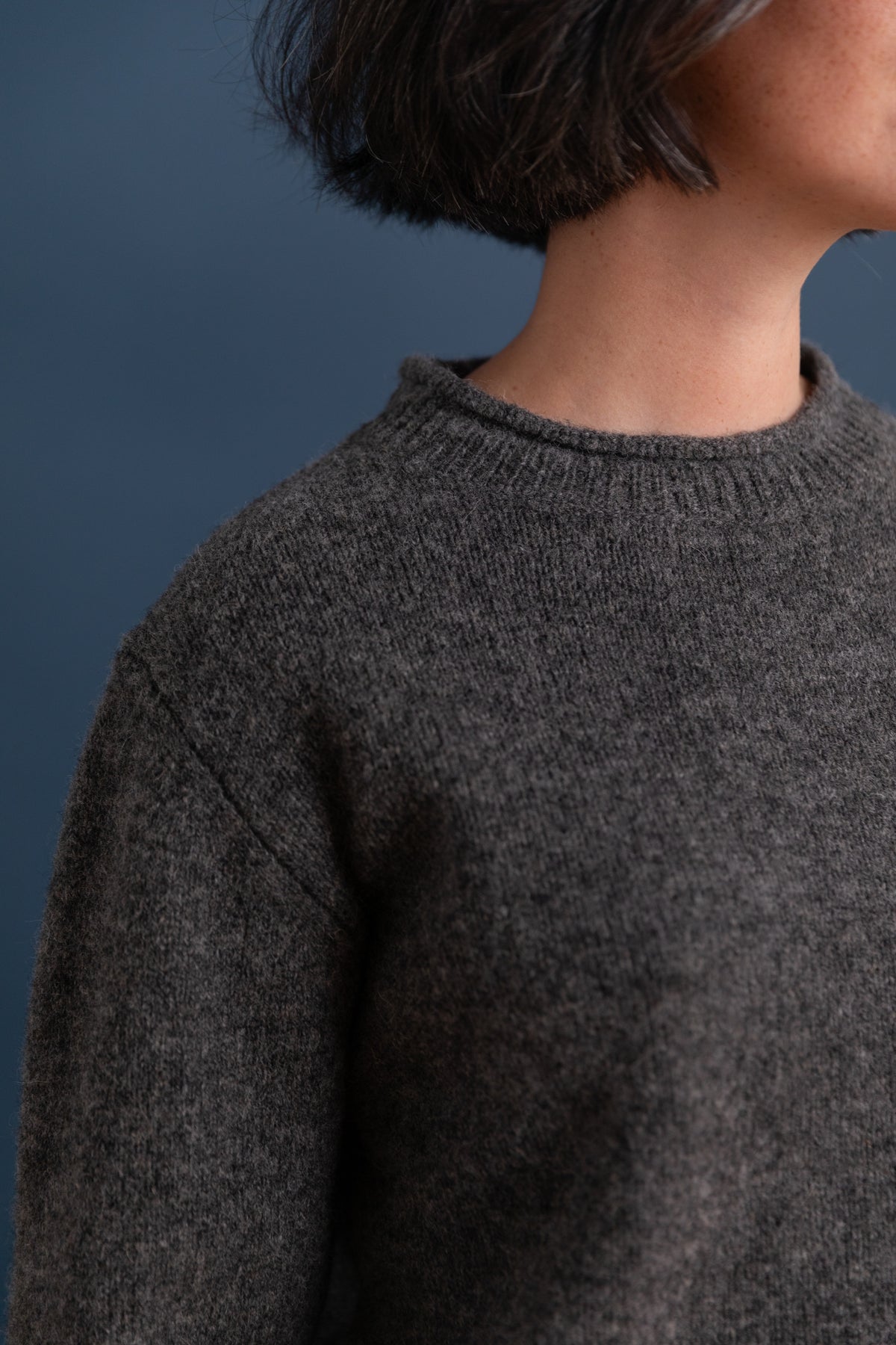 MHL ROLLED EDGE JUMPER SHETLAND WOOL GREY