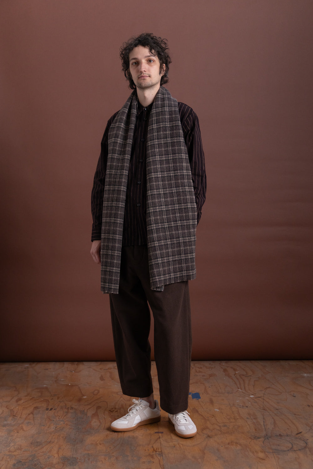 WOOL SCARF IN BROWN DOUBLEFACE CHECK