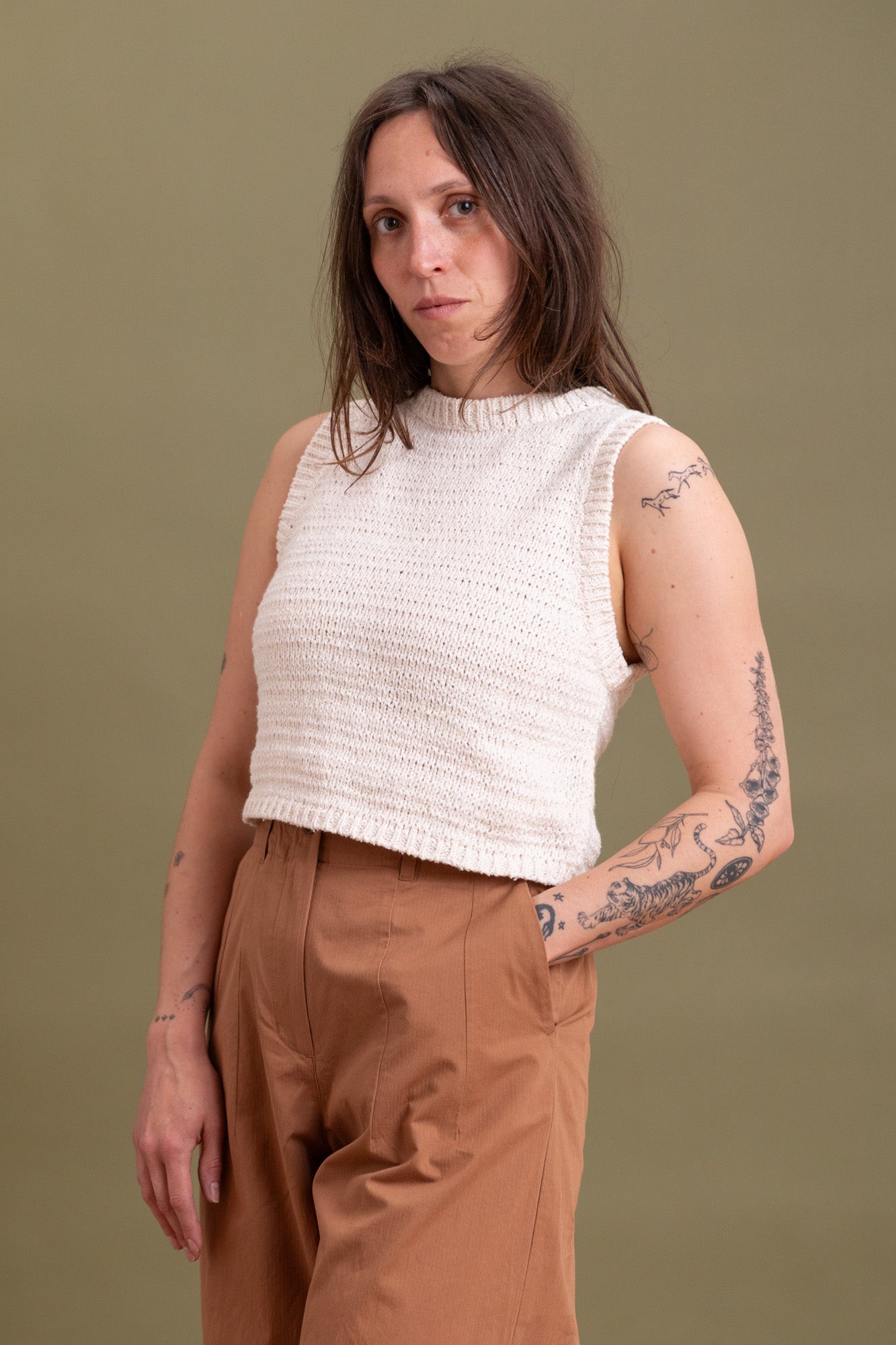 RIBBON TANK IN CREAM