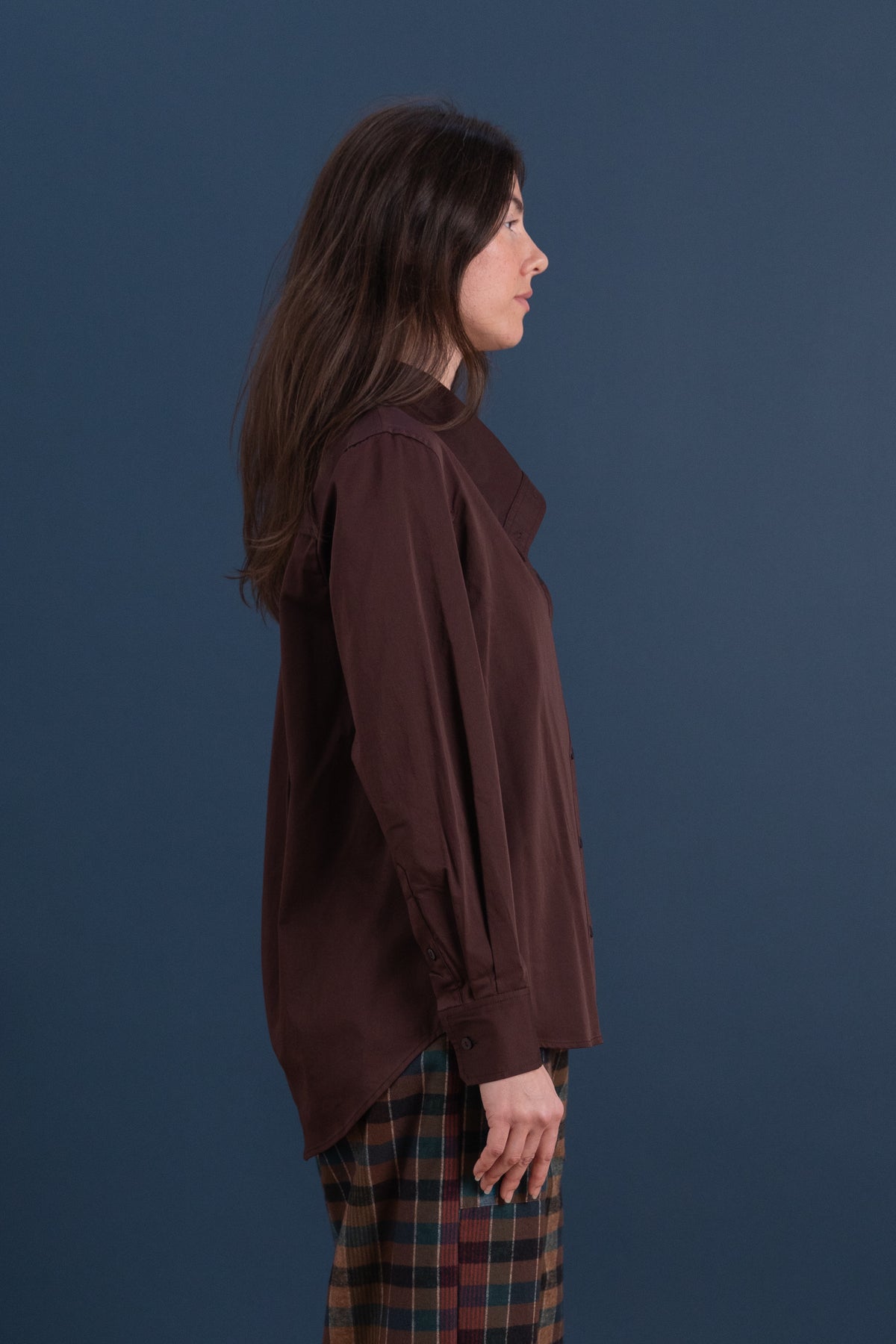 ASYMMETRIC COTTON SHIRT IN BROWN