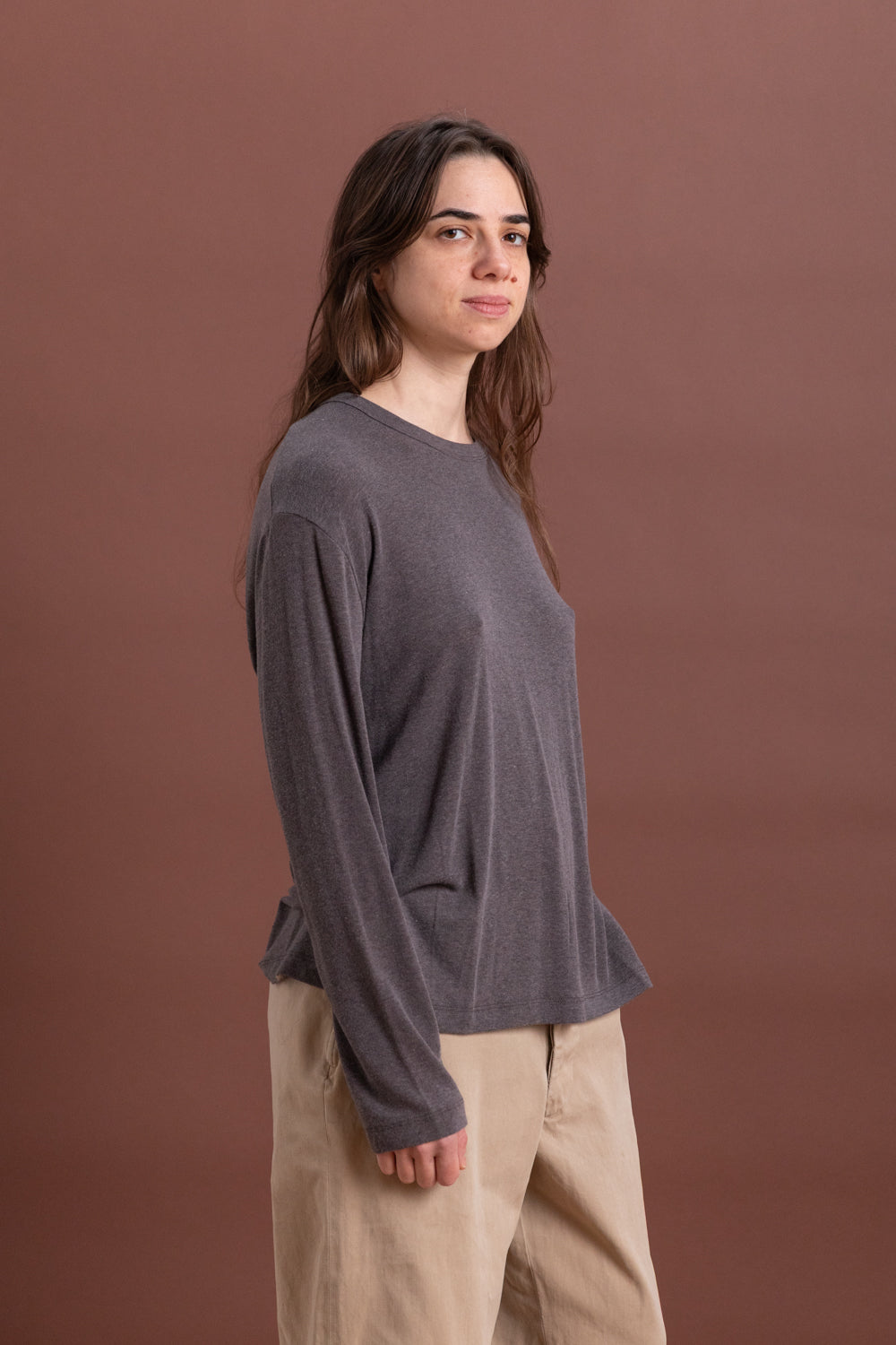 WOOL COTTON JERSEY T-SHIRT IN MOCHA