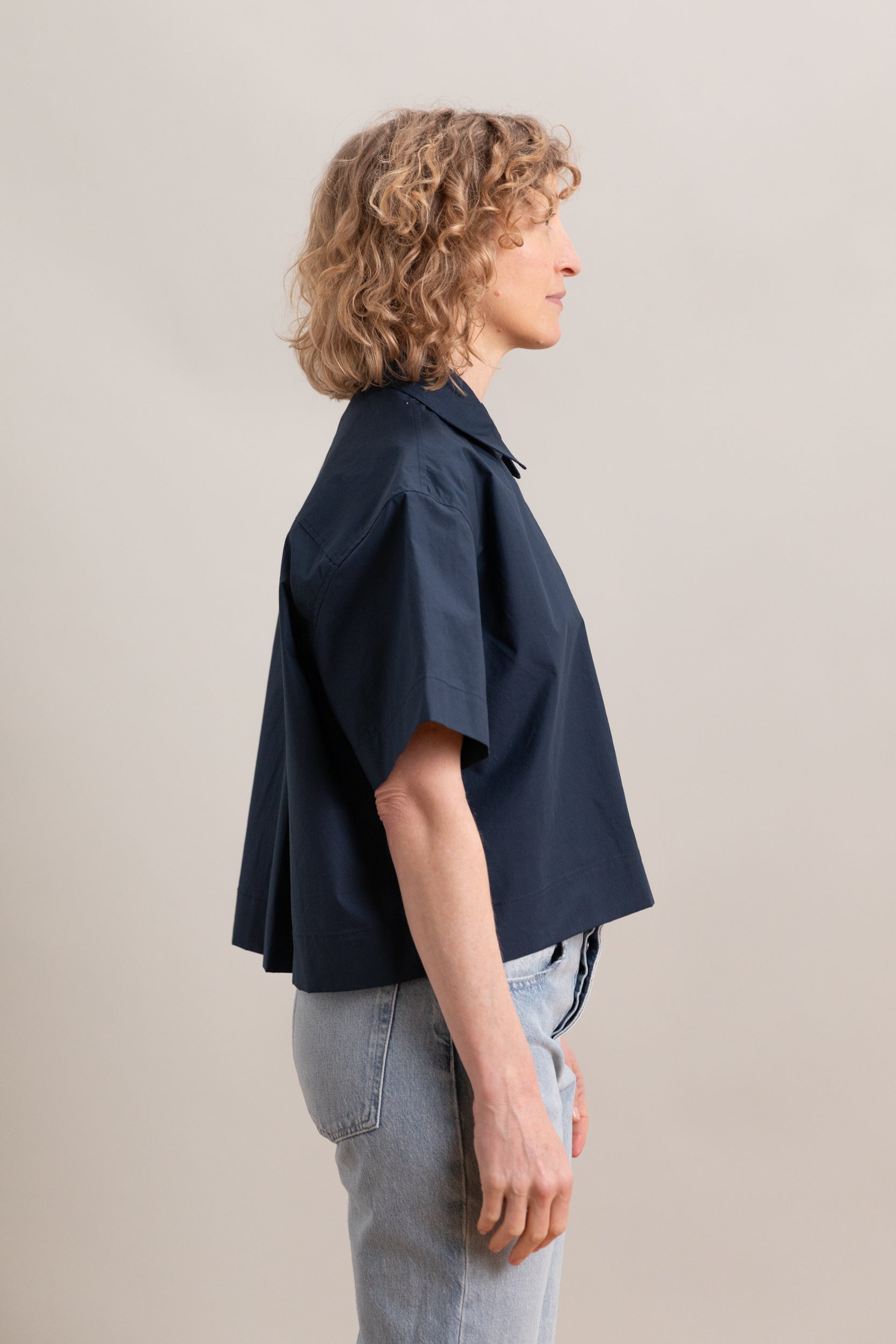 SHORT SLEEVE COTTON SHIRT IN NAVY
