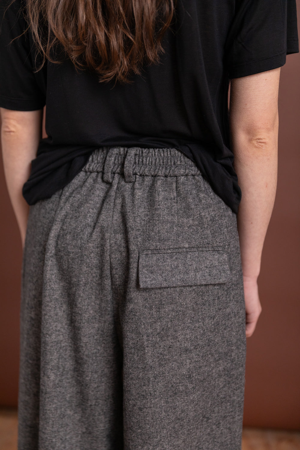 WOOL BLEND WIDE LEG PANTS IN GRAY