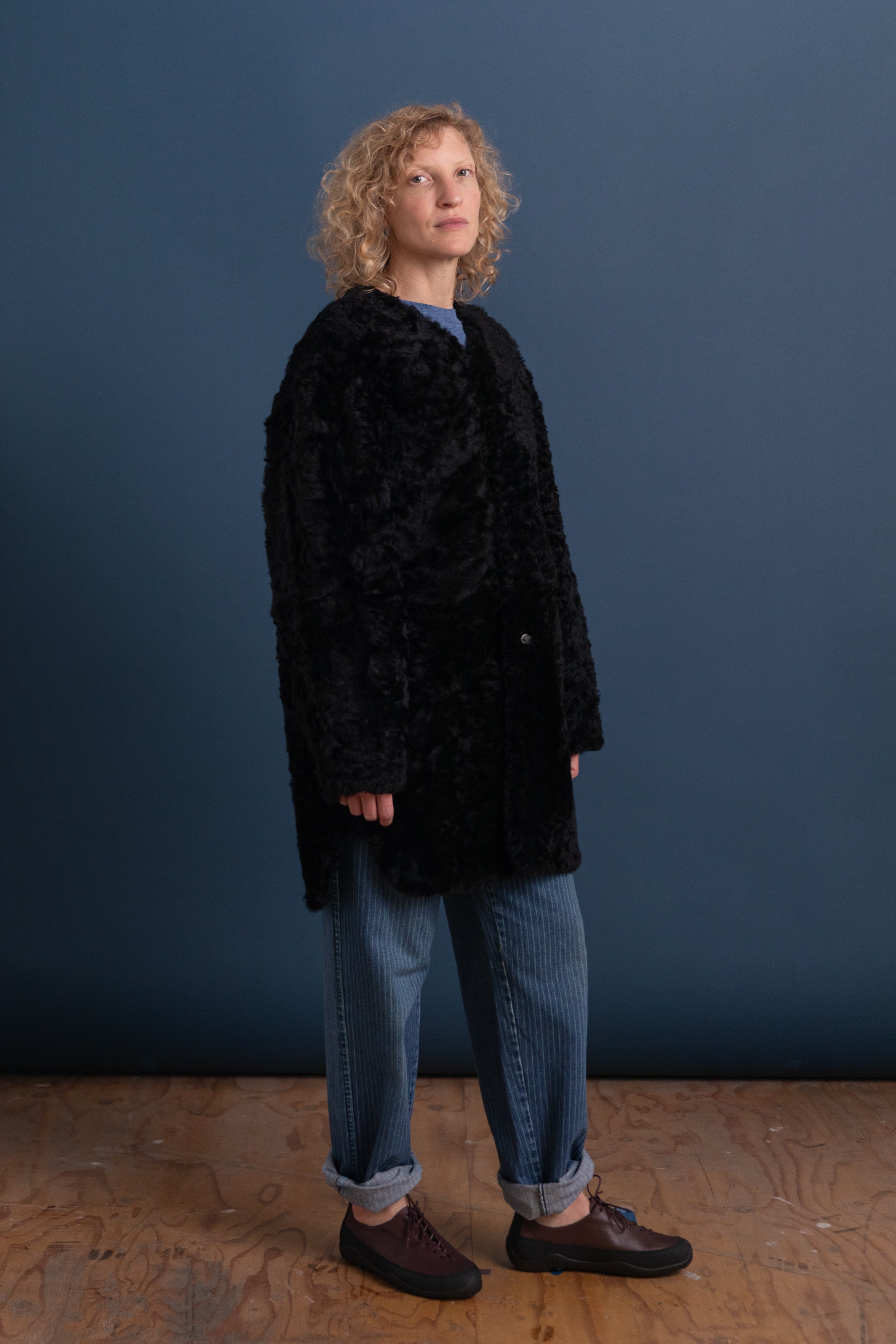 REVERSIBLE LINER IN BLACK MOSSO SHEEPSKIN