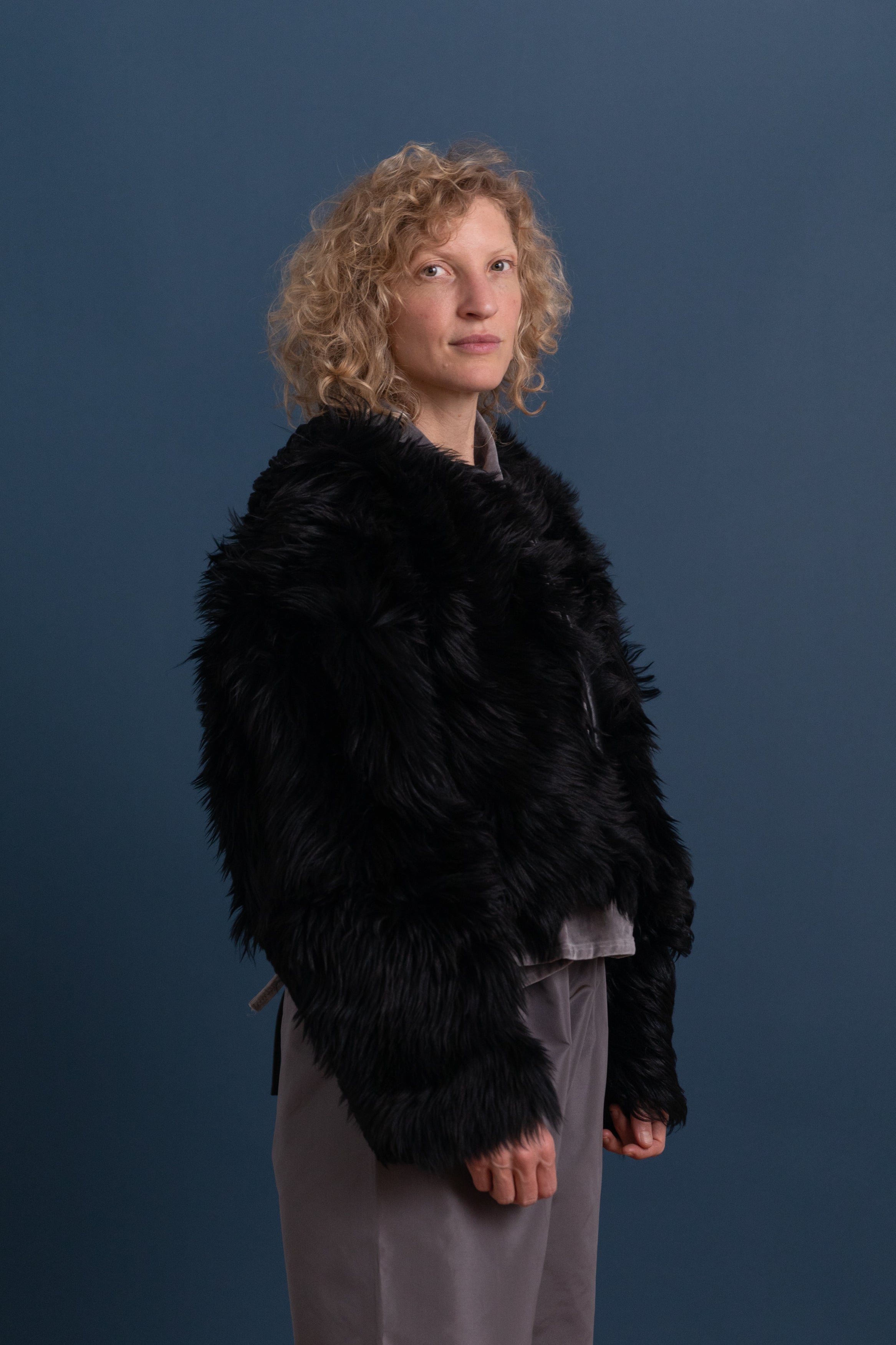 RAINER JACKET IN BLACK SHAGGY SHEEPSKIN