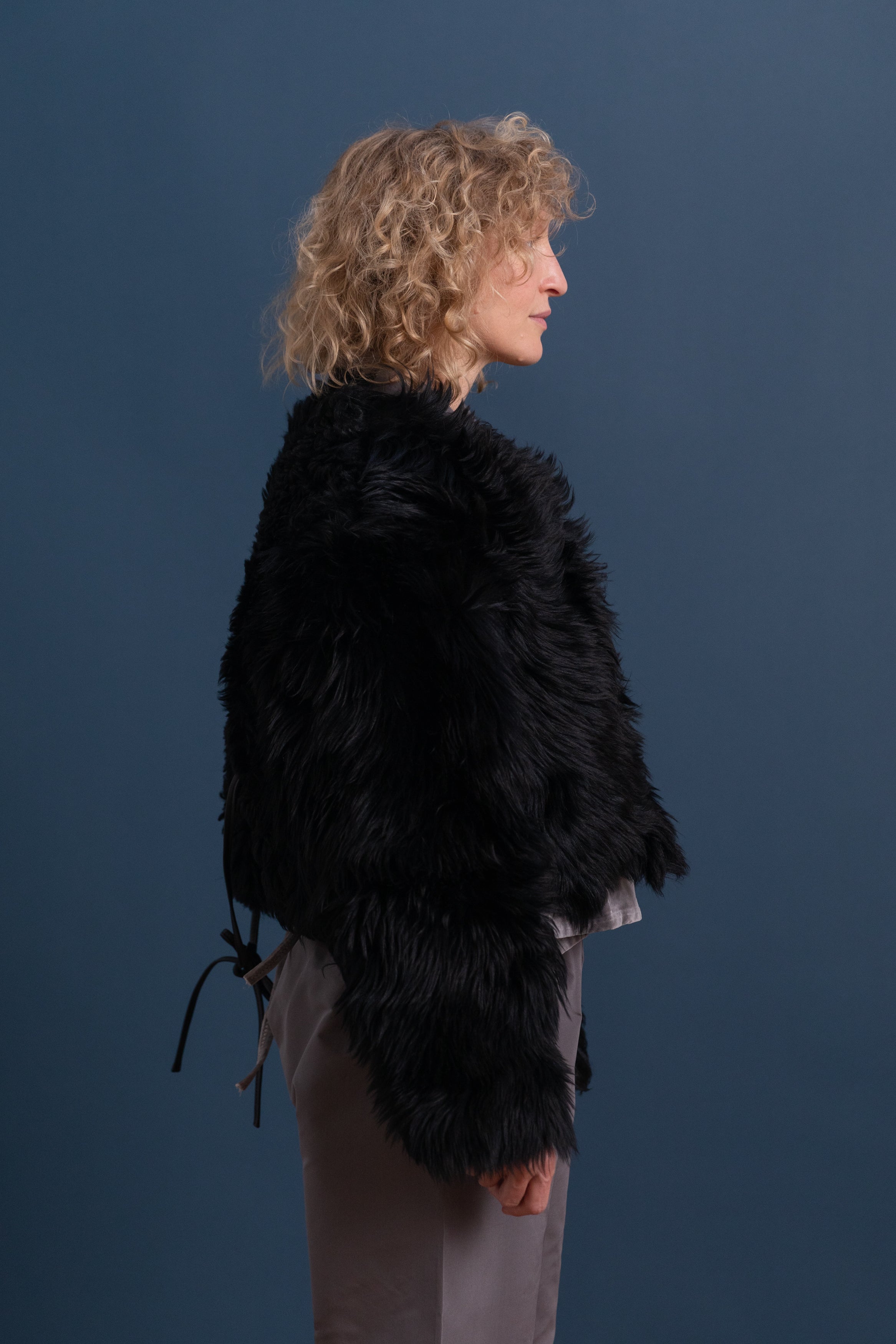 RAINER JACKET IN BLACK SHAGGY SHEEPSKIN