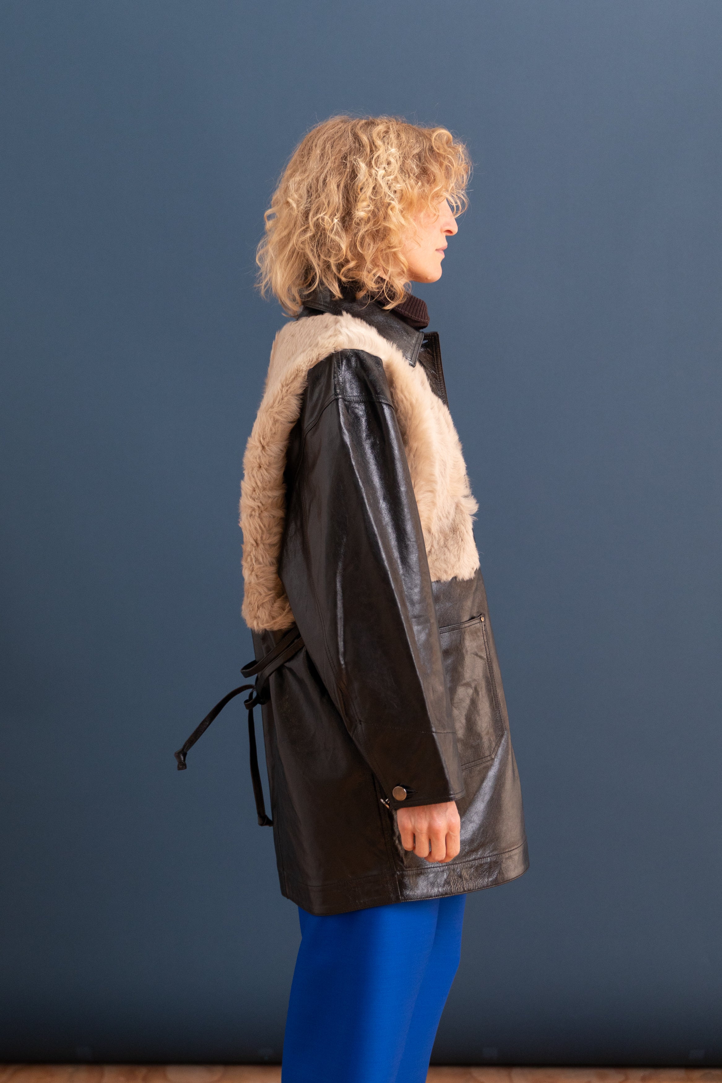 UNLINED CHORE COAT IN OAT AND BLACK