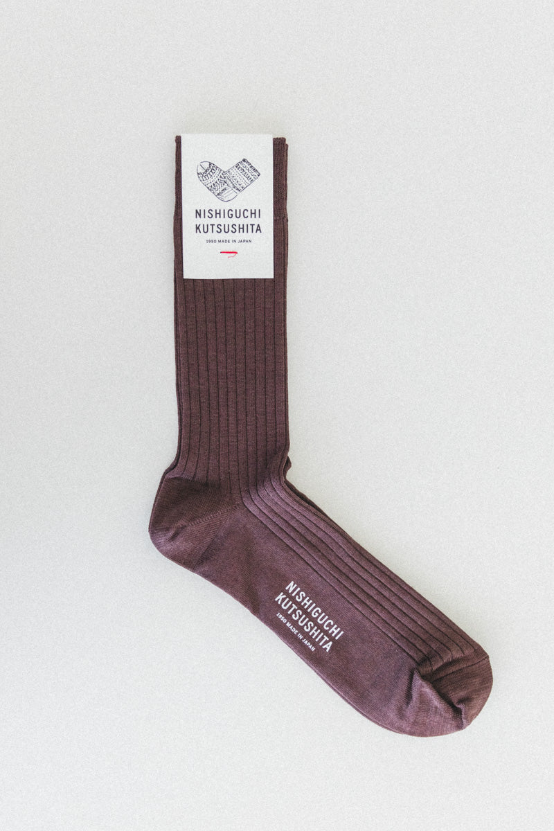 SILK COTTON RIBBED SOCKS IN BROWN