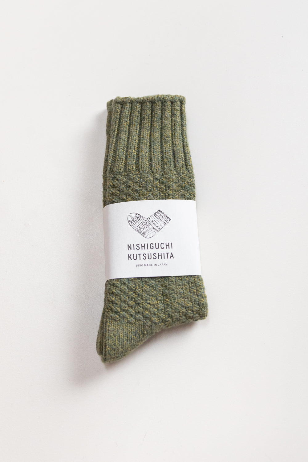 WOOL COTTON BOOT SOCKS IN MOSS GREEN