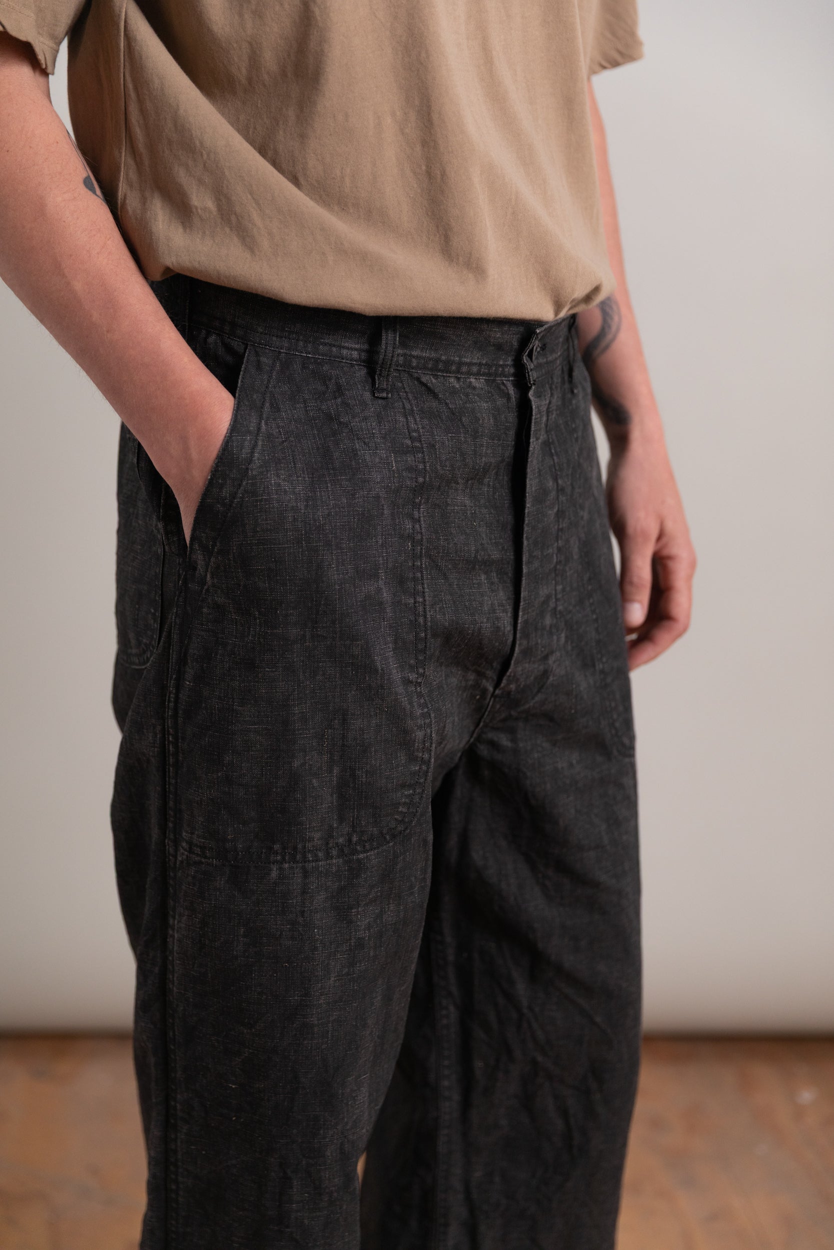 WWⅡ 40'S U.S NAVY SUMI COATED LINEN UTILITY TROUSERS