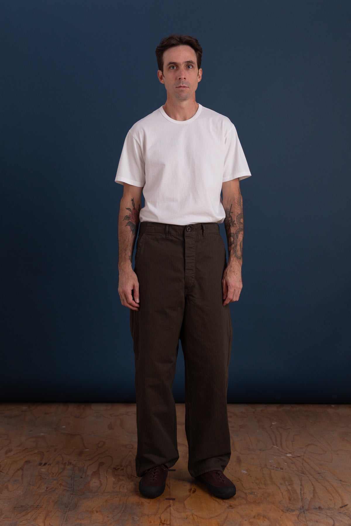 WIDE FIT FRENCH WORK PANTS IN COFFEE BROWN