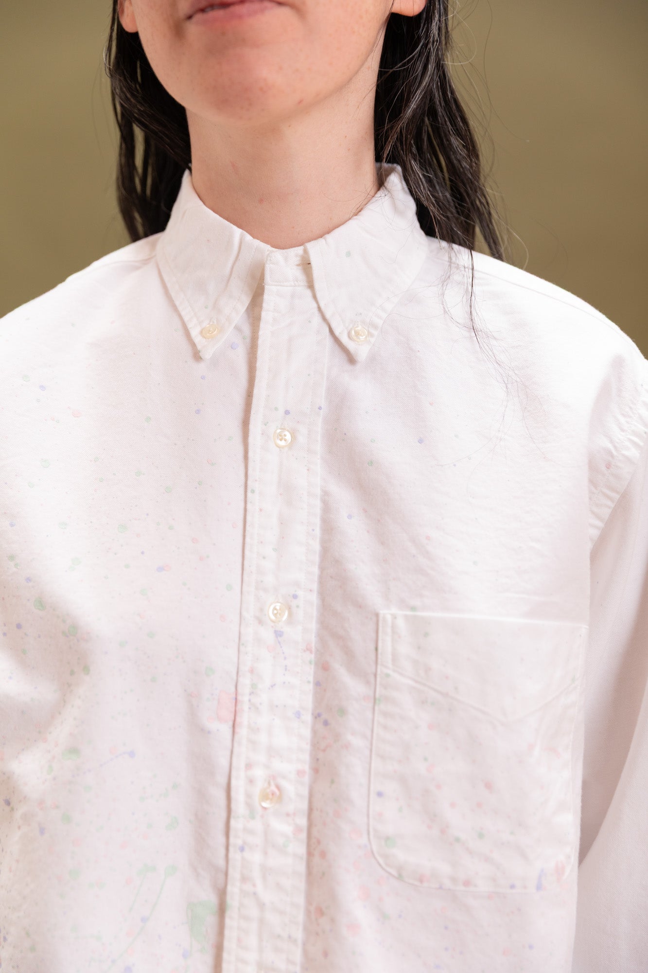 SHORT BUTTON DOWN SHIRT WITH PAINT SPLATTERS