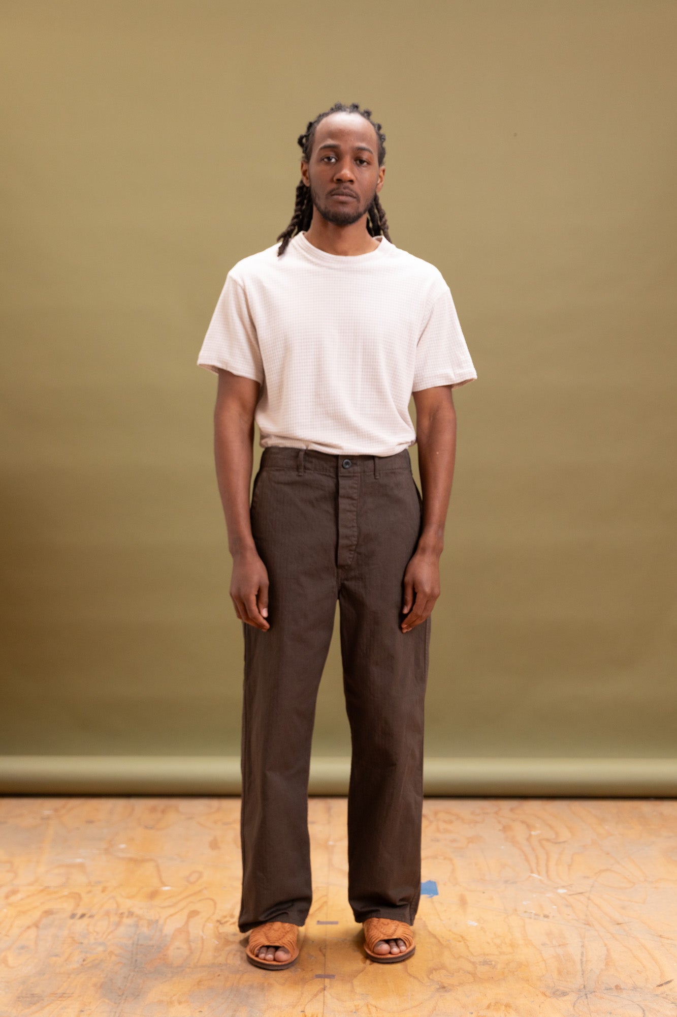 WIDE FIT FRENCH WORK PANTS IN COFFEE BROWN