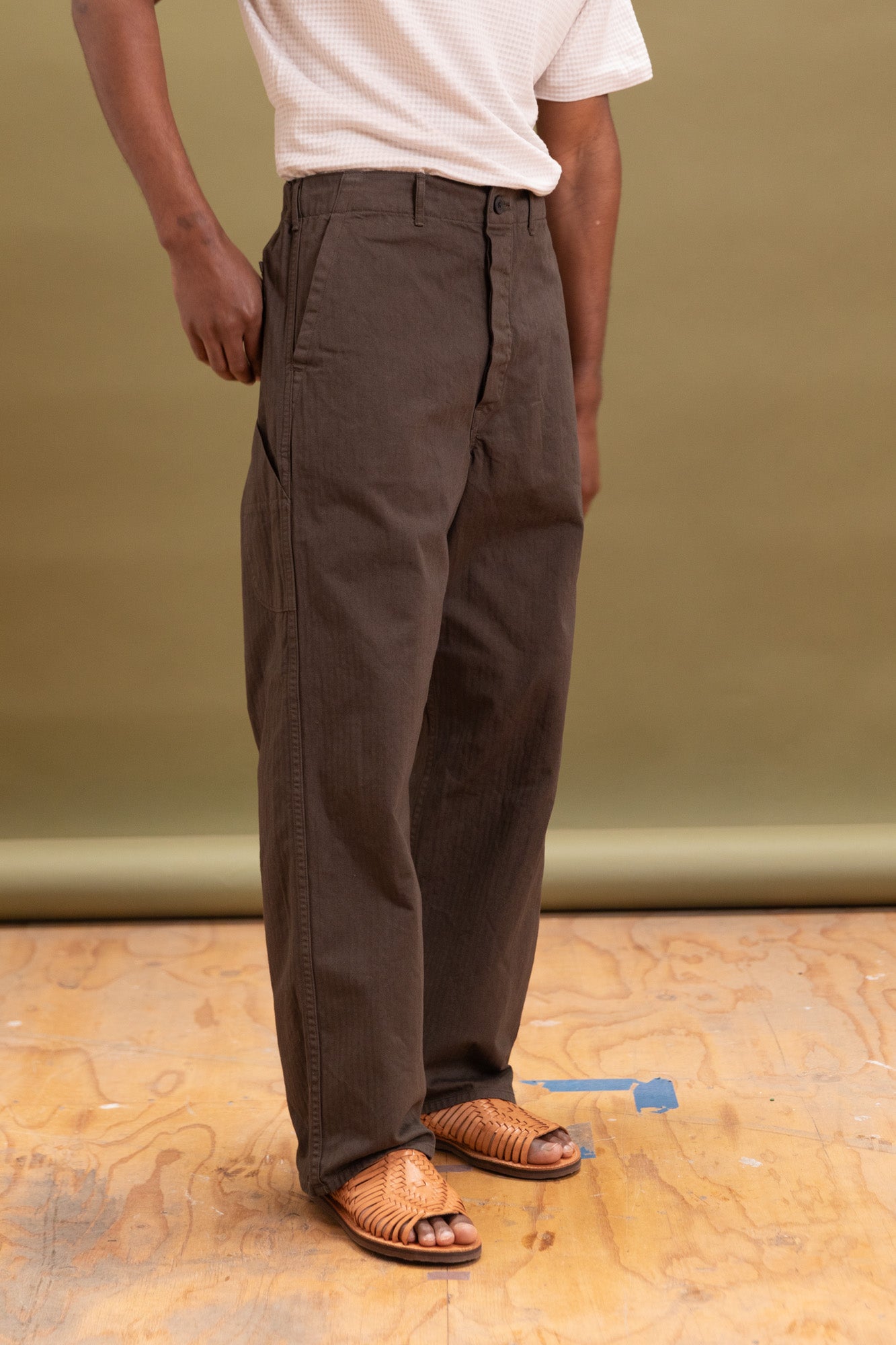 WIDE FIT FRENCH WORK PANTS IN COFFEE BROWN