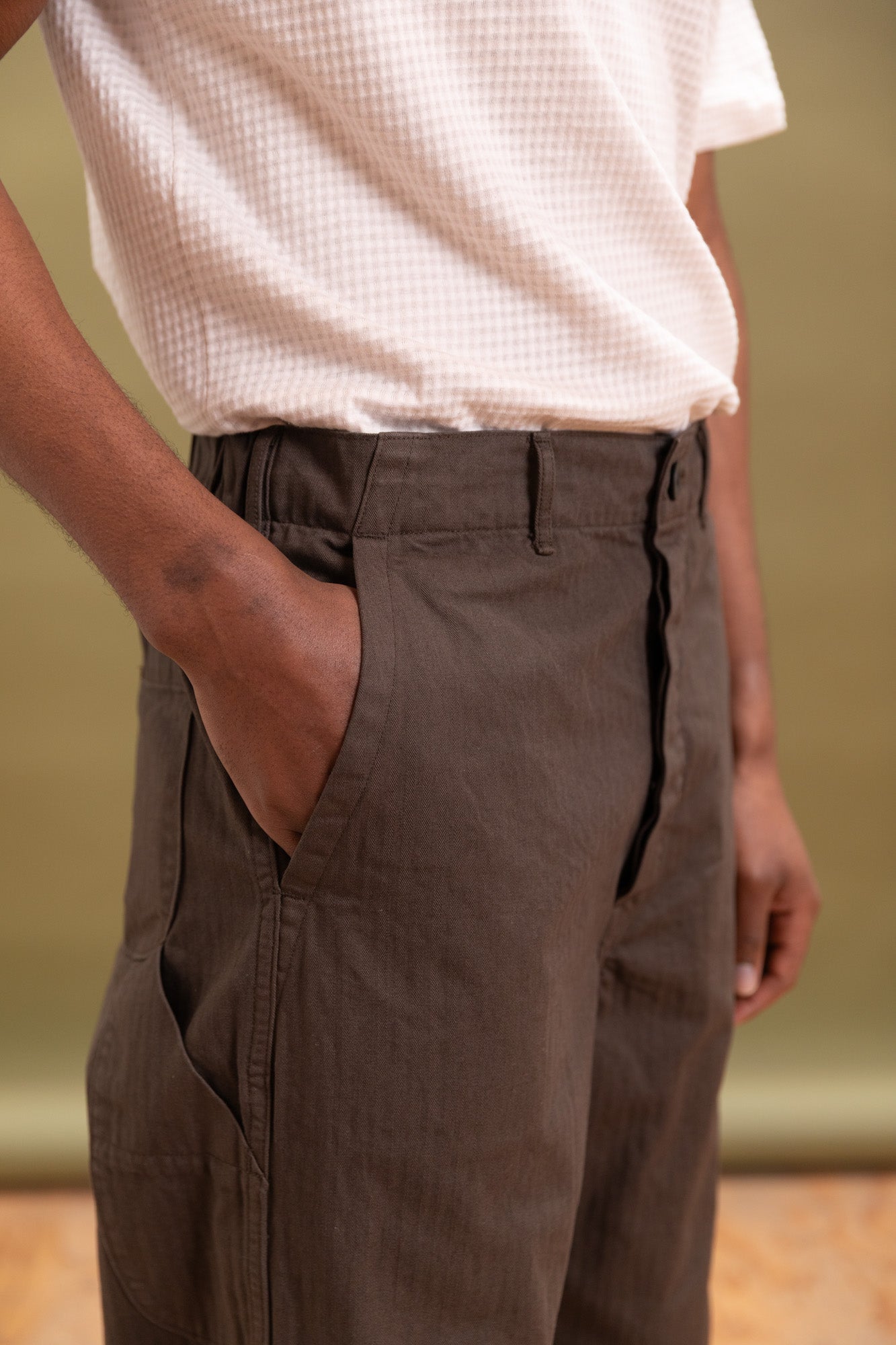 WIDE FIT FRENCH WORK PANTS IN COFFEE BROWN