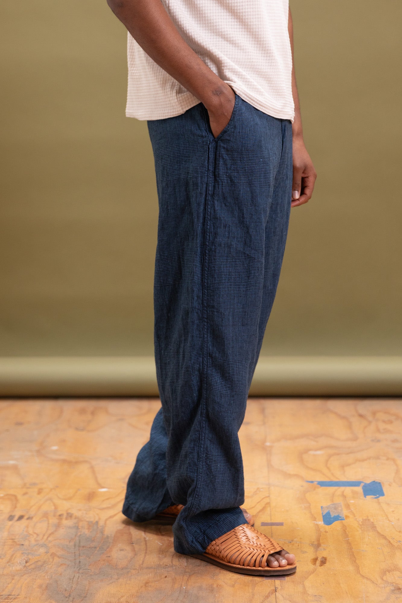 WIDE FIT NEW YORKER PANTS IN INDIGO CHECK