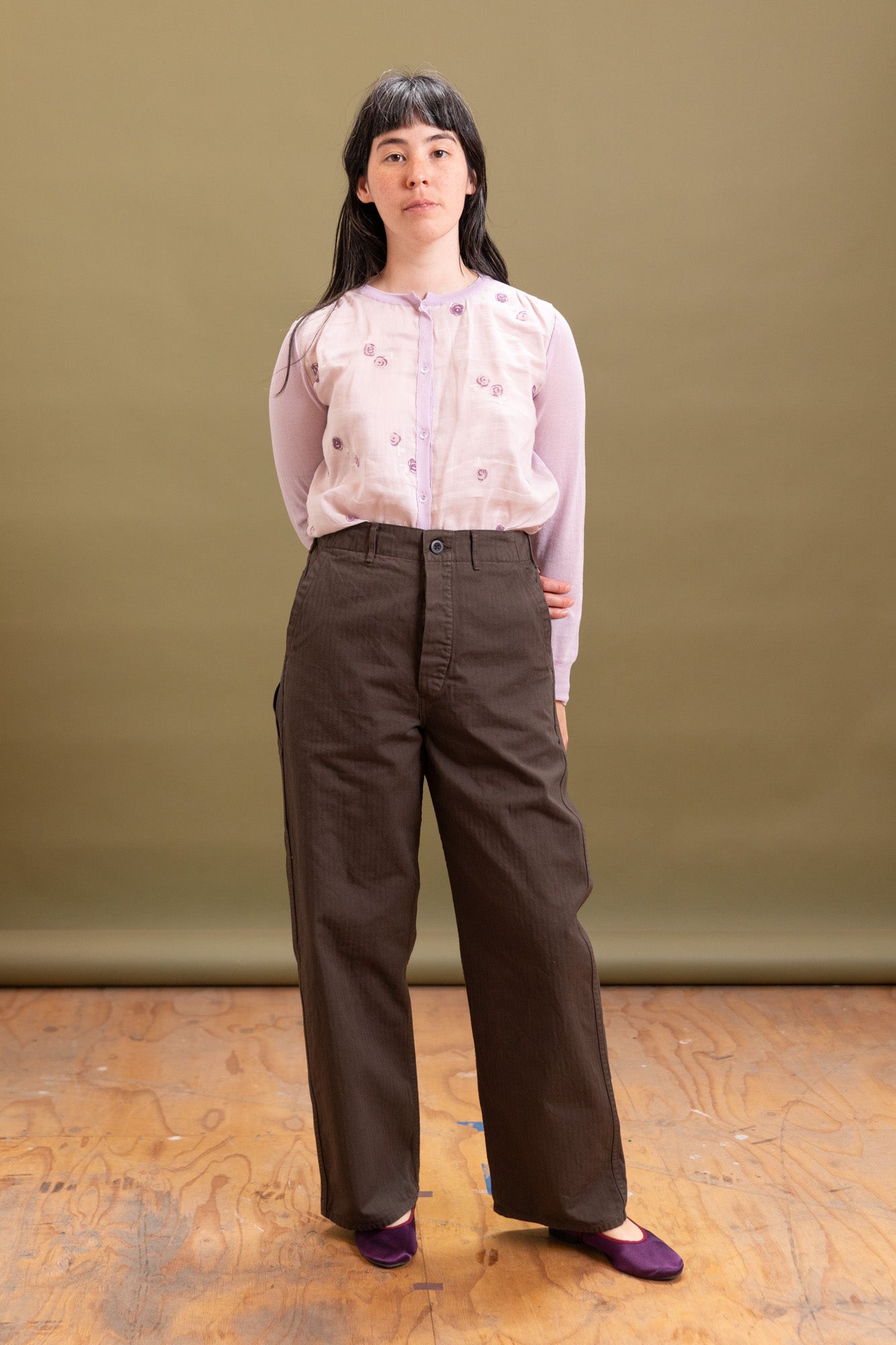 WIDE FIT FRENCH WORK PANTS IN COFFEE BROWN