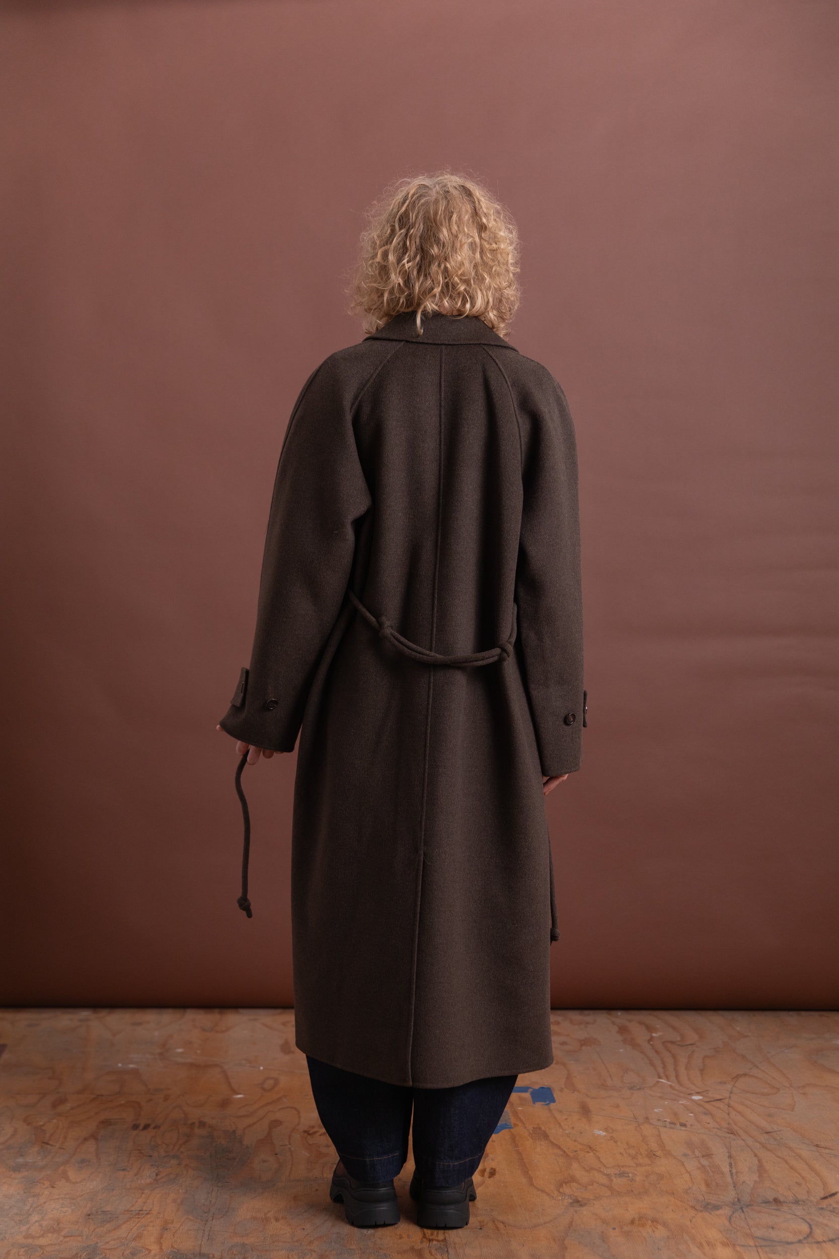 ALVES TRENCH IN BROWN MELANGE DOUBLEFACE TWILL WOOL