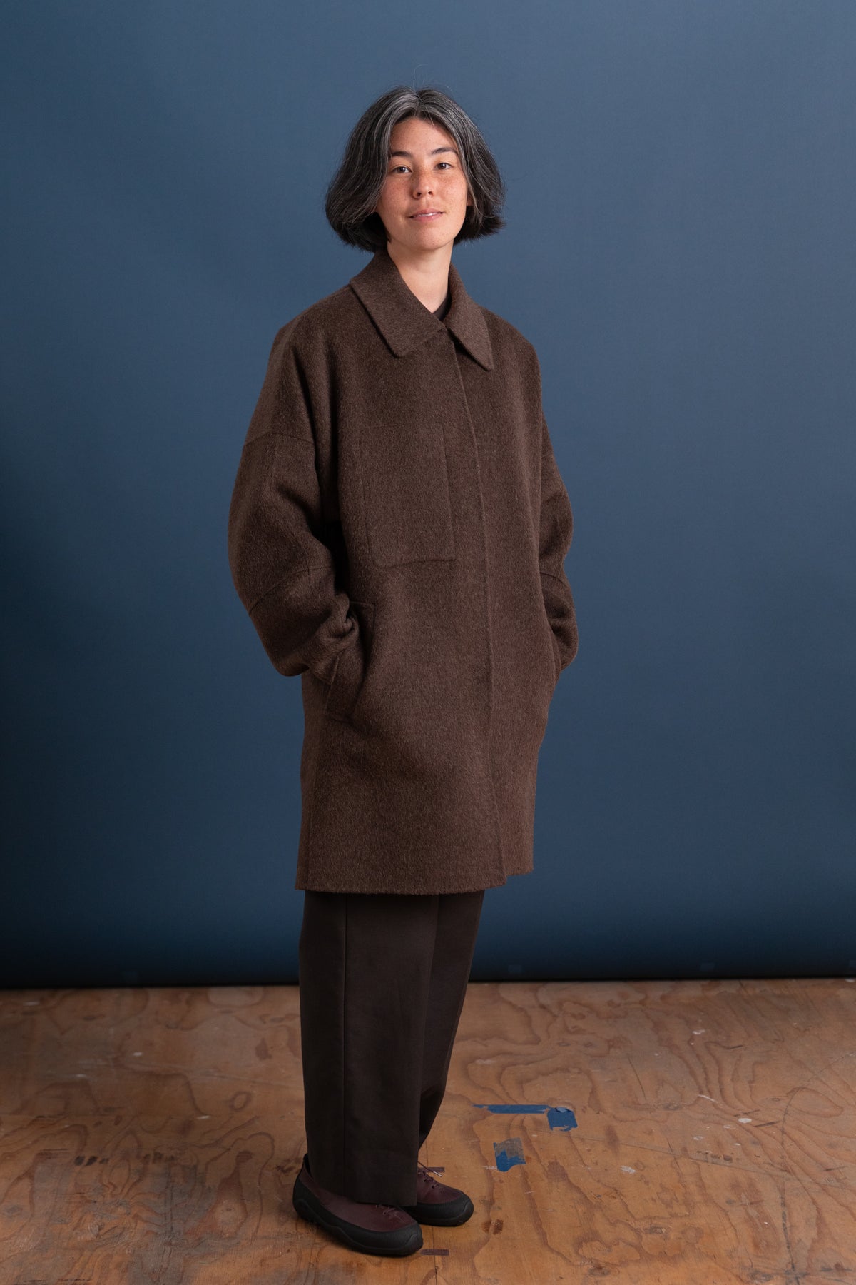 FIELD COAT IN BROWN MELANGE DOUBLE LOFT WOOL