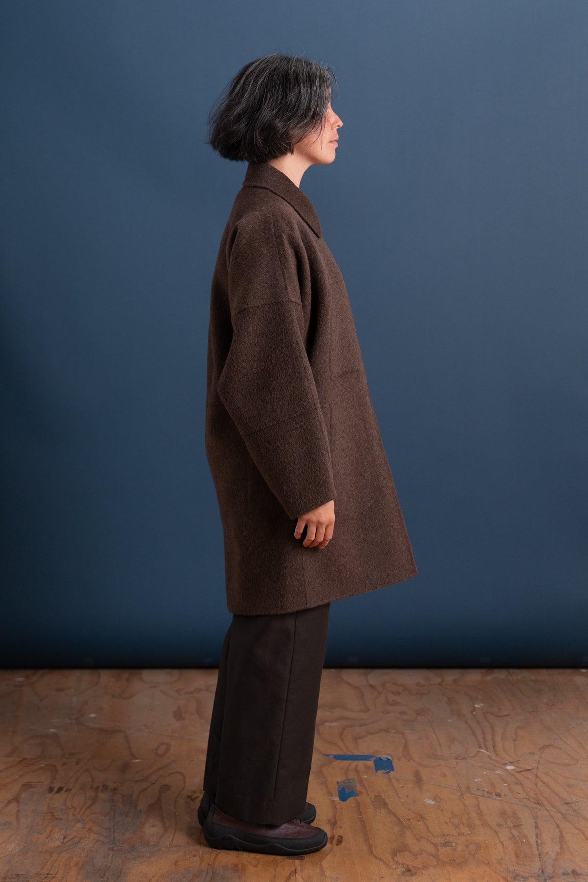 FIELD COAT IN BROWN MELANGE DOUBLE LOFT WOOL