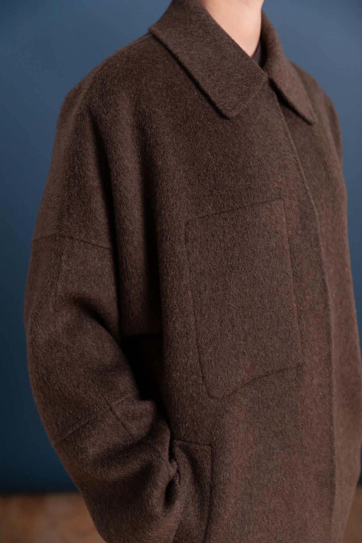 FIELD COAT IN BROWN MELANGE DOUBLE LOFT WOOL