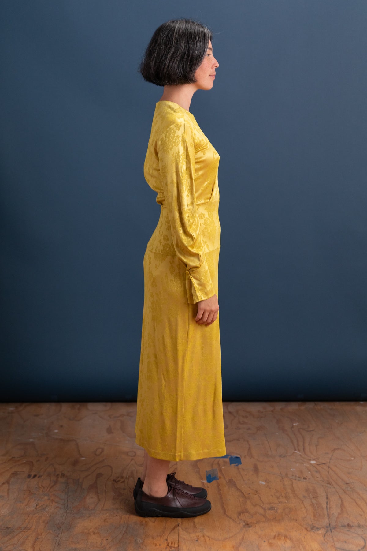 IRVING DRESS IN MUSTARD PRIMULA PIQUE KNIT