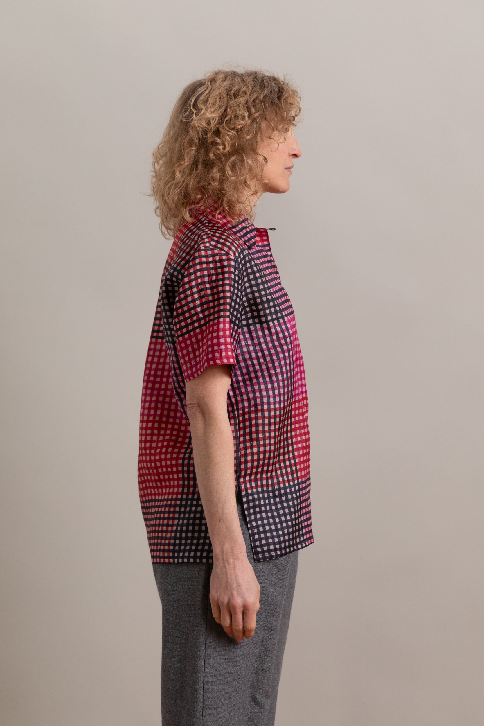ROSS TOP IN PINK SILK CHECK
