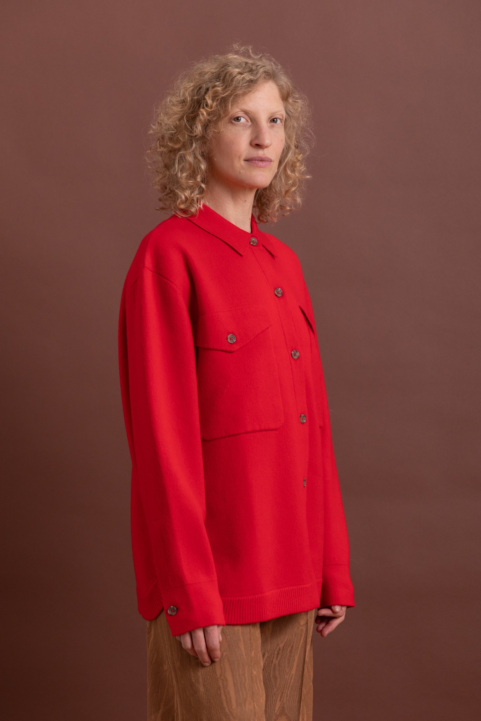 WILLANS JACKET IN RED FELT CASHMERE KNIT