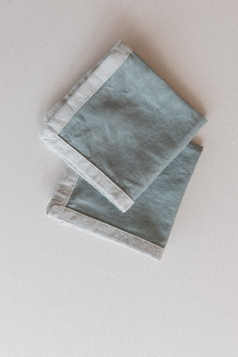 EDGED COCKTAIL NAPKINS IN EUCALYPTUS LINEN - SET OF TWO