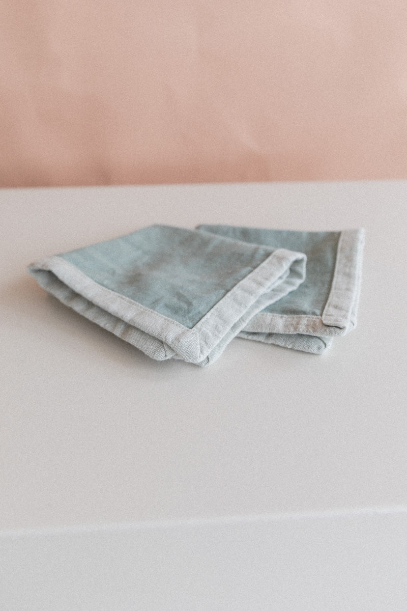 EDGED COCKTAIL NAPKINS IN EUCALYPTUS LINEN - SET OF TWO