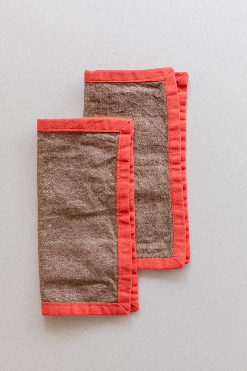 EDGED COCKTAIL NAPKINS IN BROWN LINEN - SET OF FOUR