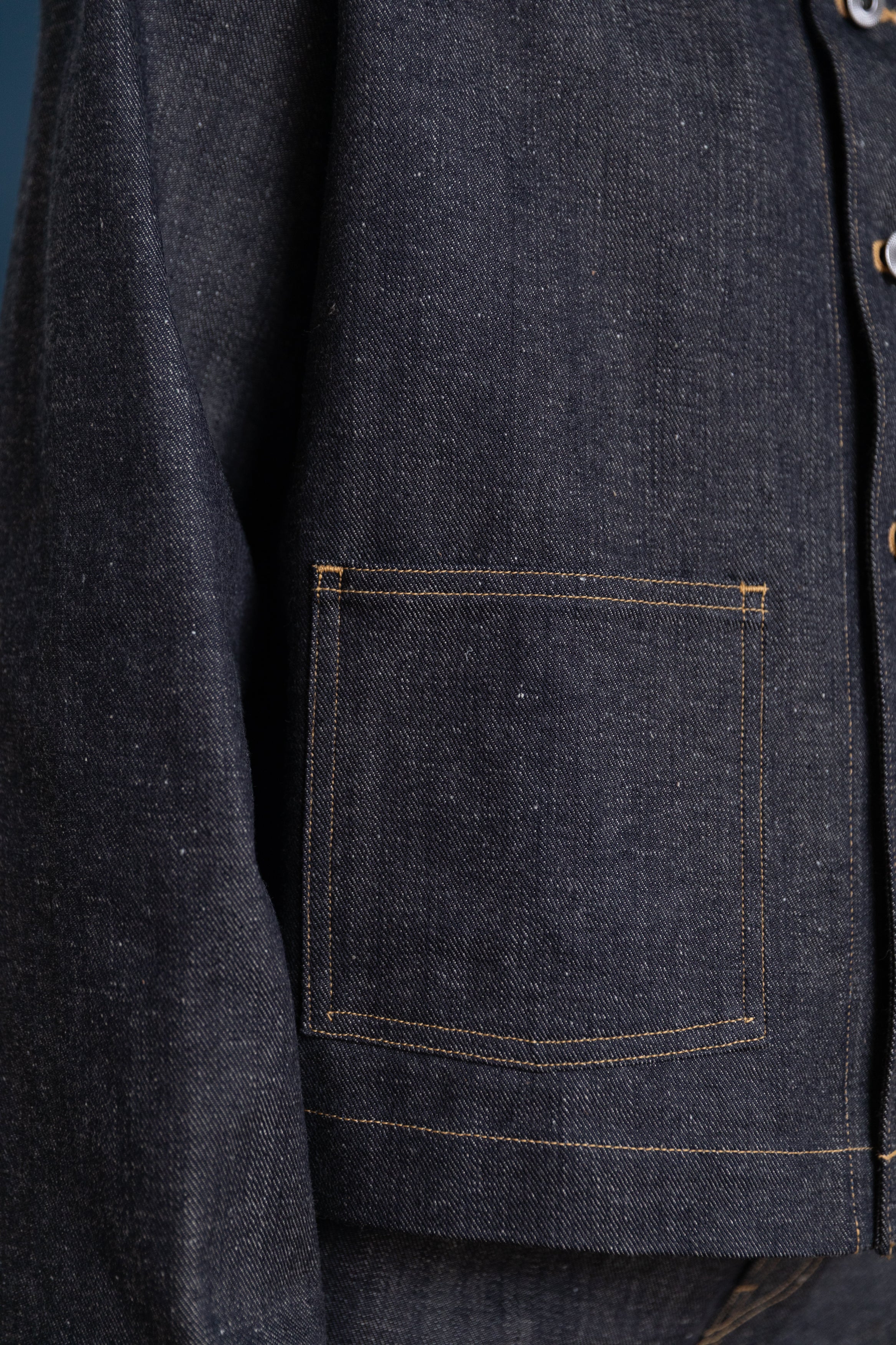 FUNNEL NECK COVERALL JACKET IN RAW DENIM