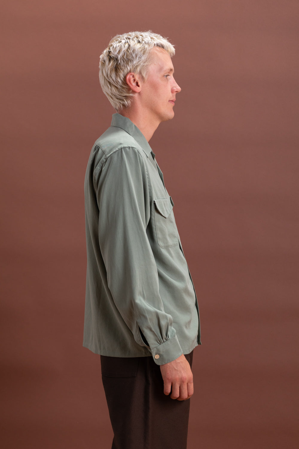 LOT 101 OPEN COLLAR SHIRT IN SAGE GREEN