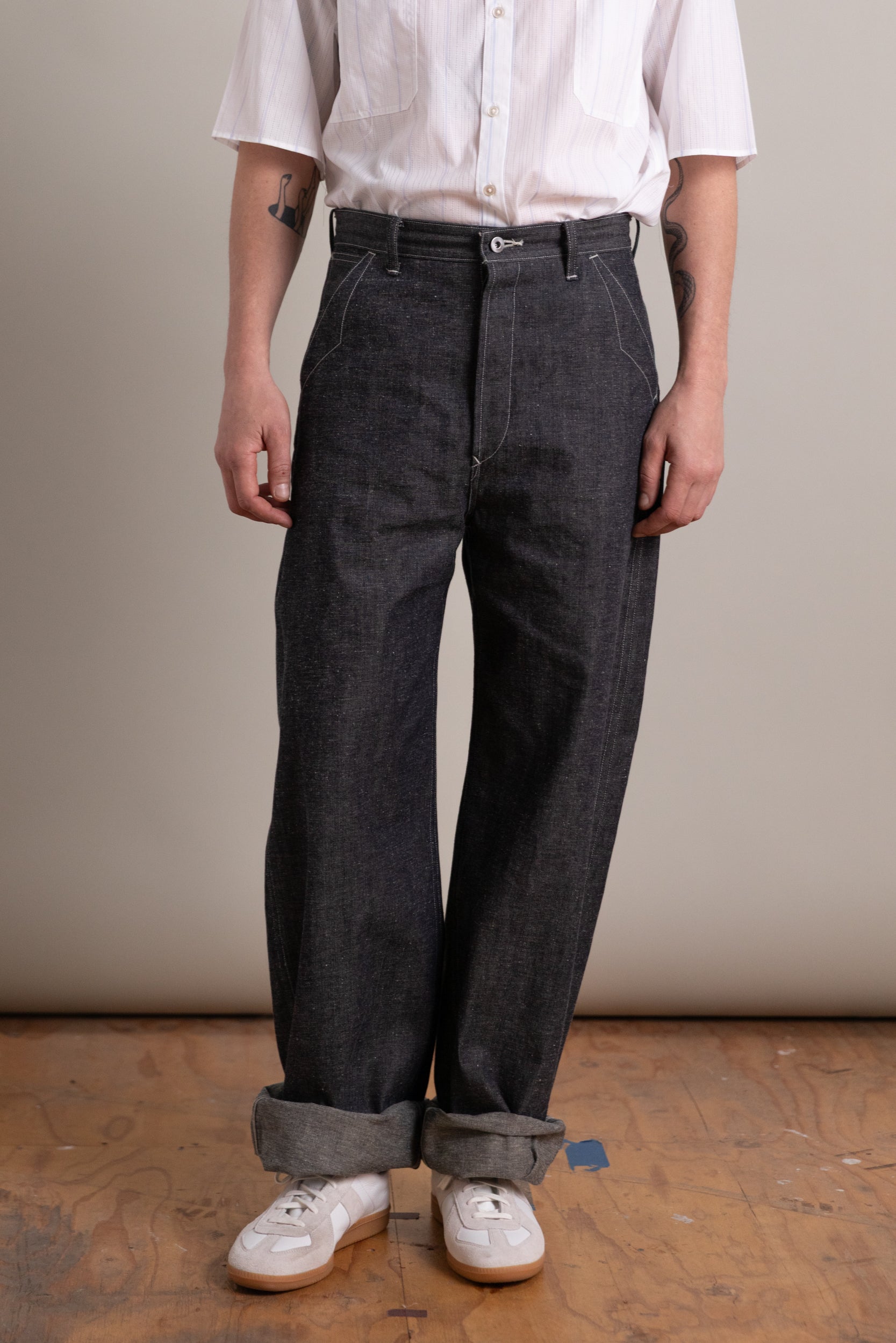 LOT 717 PAINTER PANTS WITH BUCKLE IN RAW INDIGO