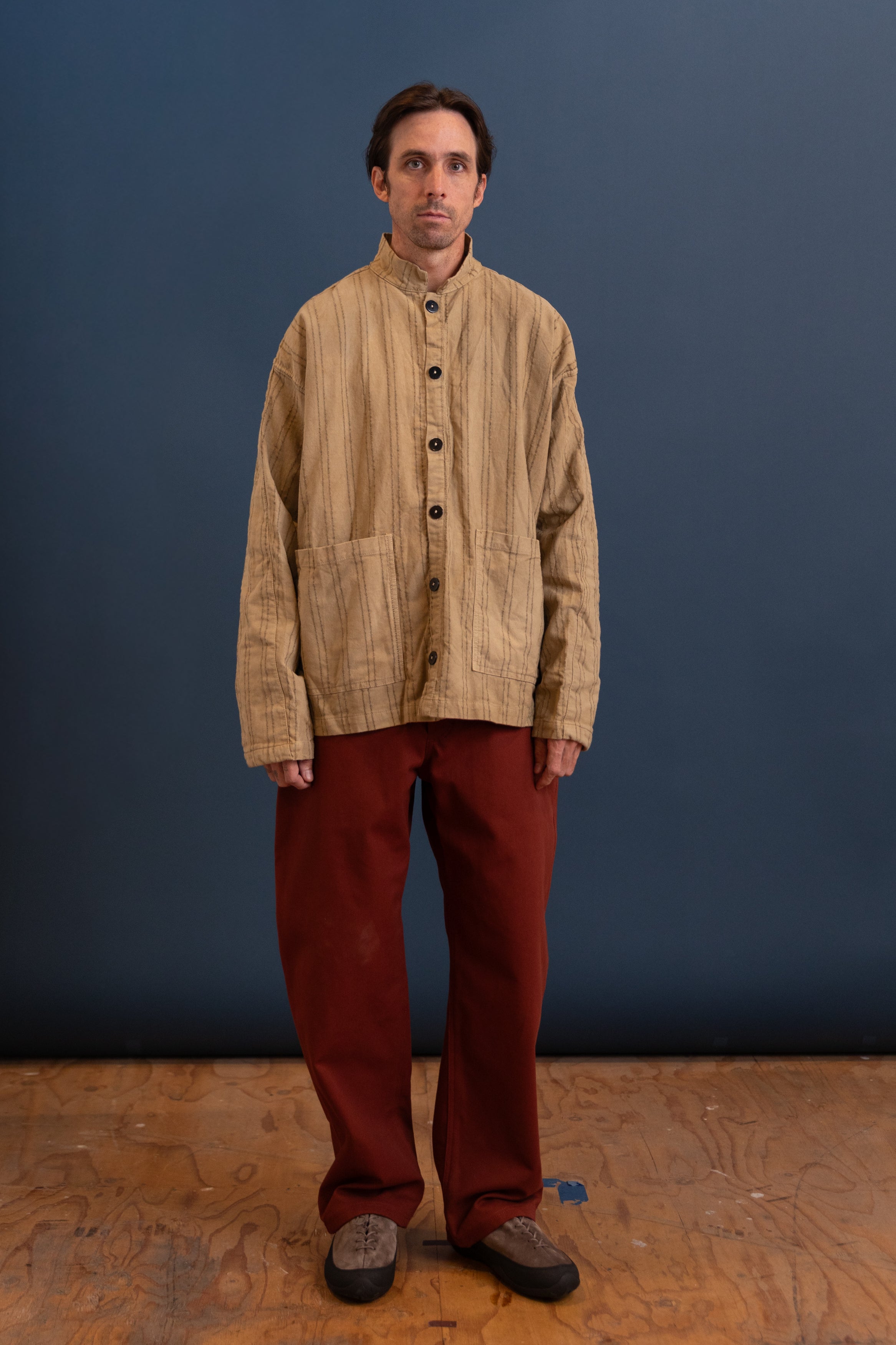 ISOSCELES SHIRT IN DRAB WELD WOOL STRIPE COTTON TATTERSALL