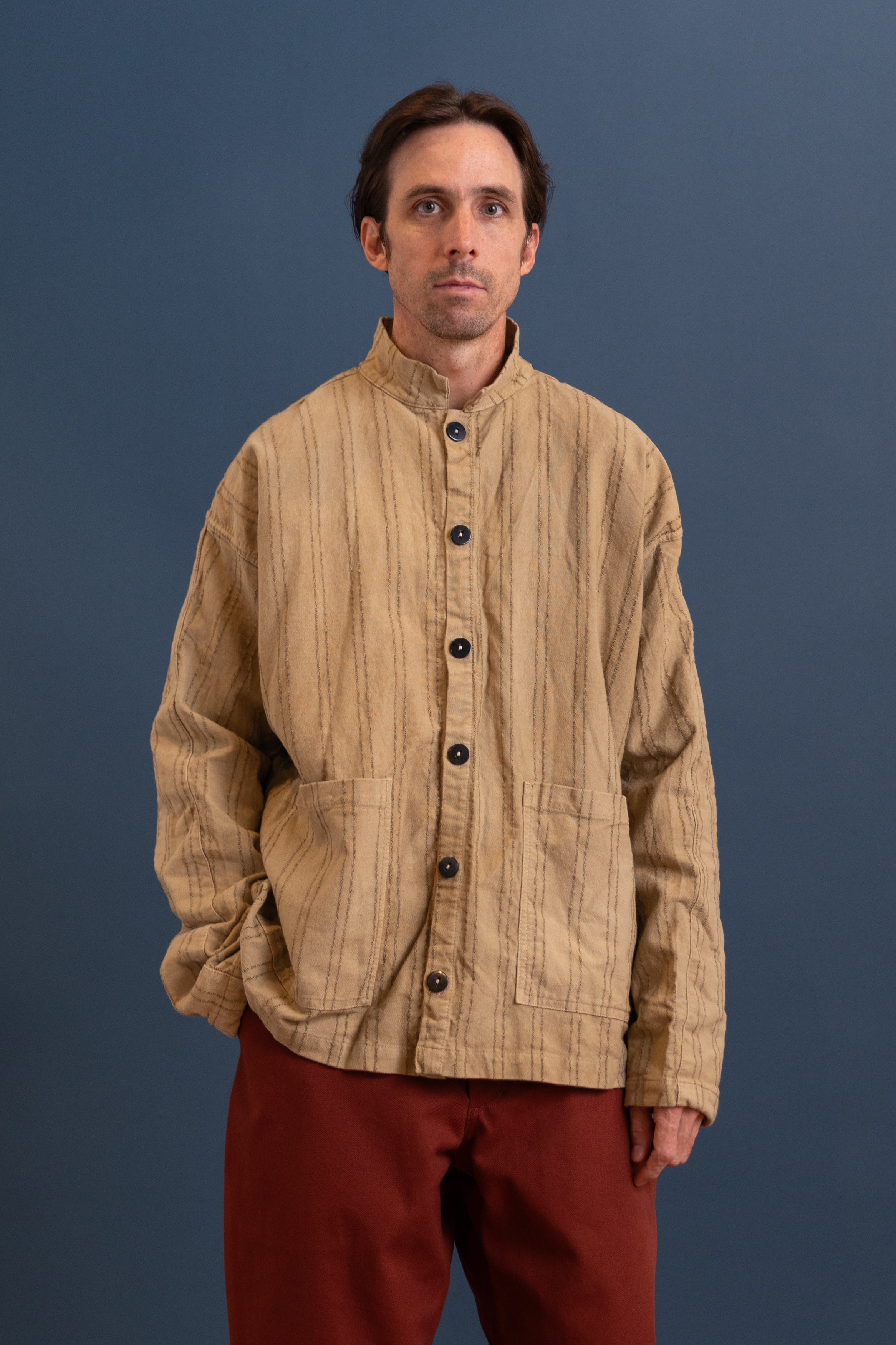 ISOSCELES SHIRT IN DRAB WELD WOOL STRIPE COTTON TATTERSALL