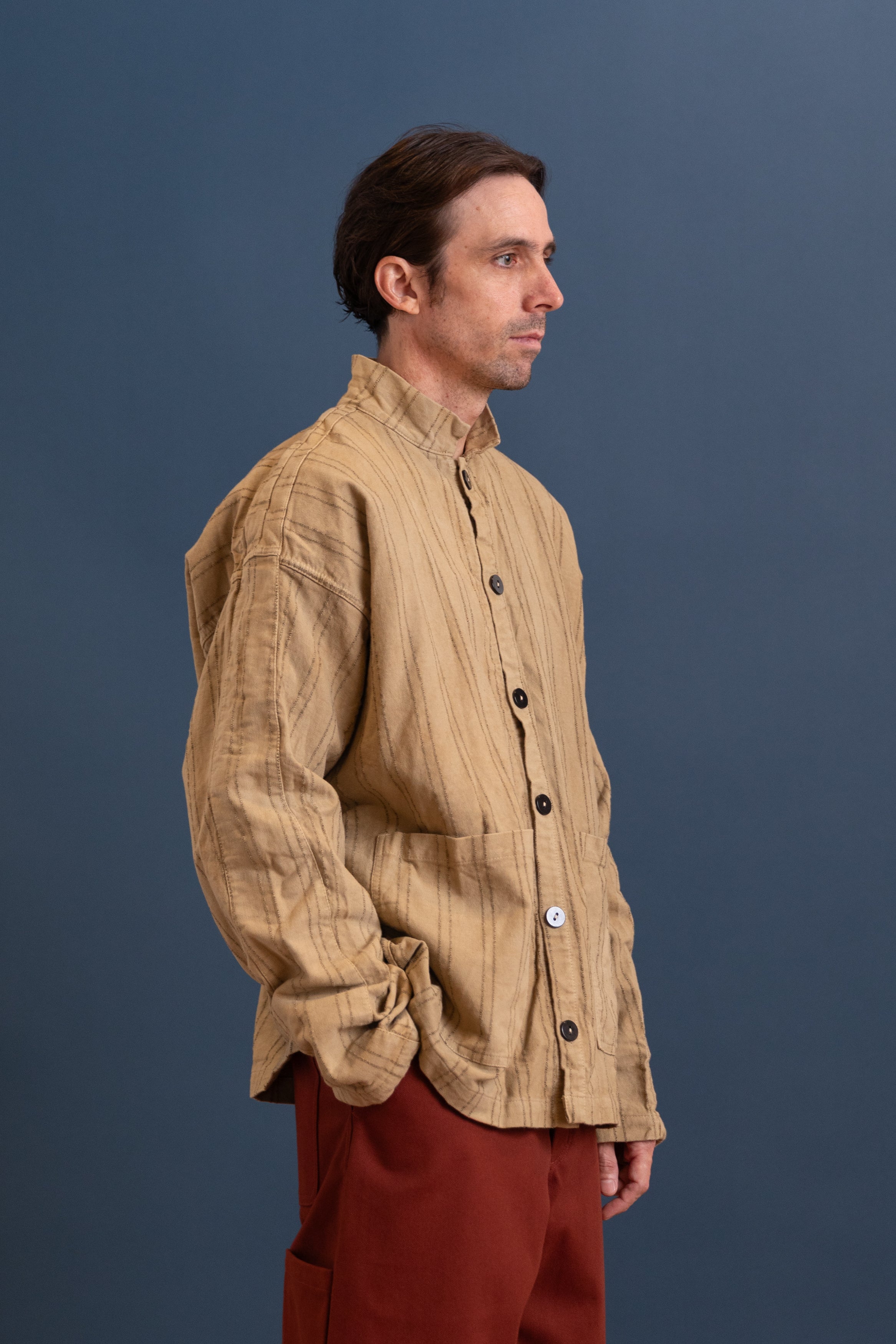 ISOSCELES SHIRT IN DRAB WELD WOOL STRIPE COTTON TATTERSALL