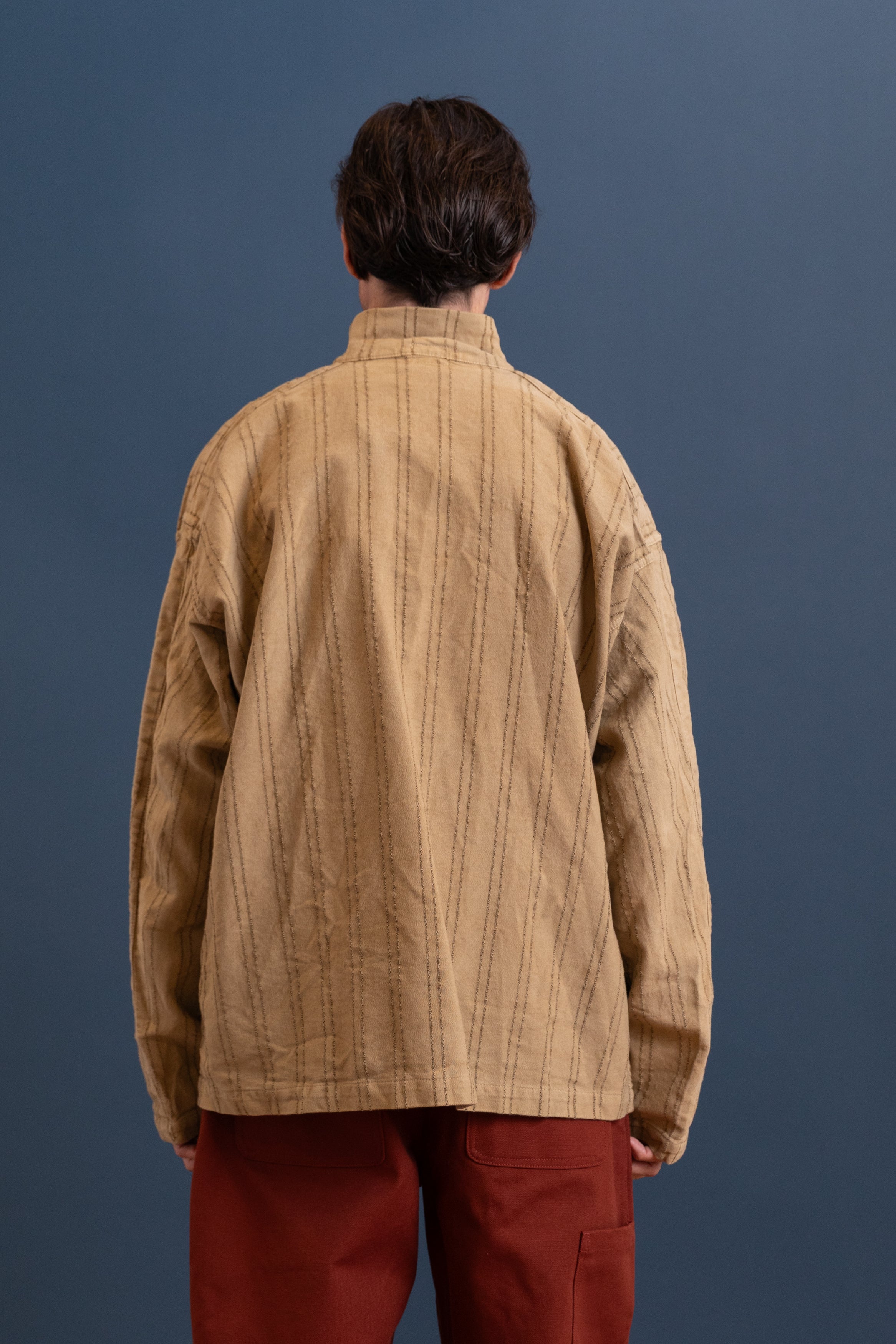 ISOSCELES SHIRT IN DRAB WELD WOOL STRIPE COTTON TATTERSALL