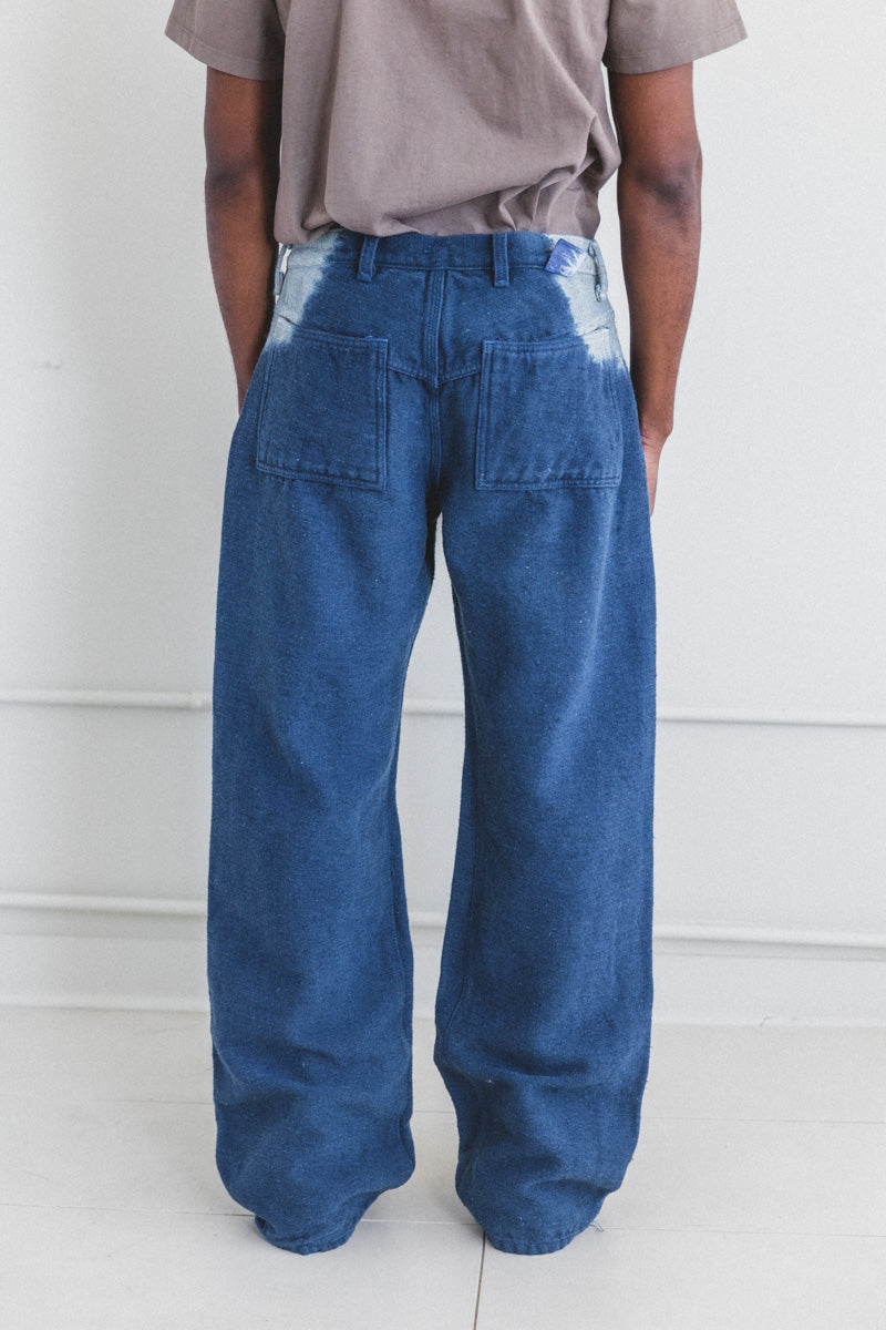 OXFORD GARDENERS TROUSERS IN INDIGO HEMP WOOL COTTON DENIM