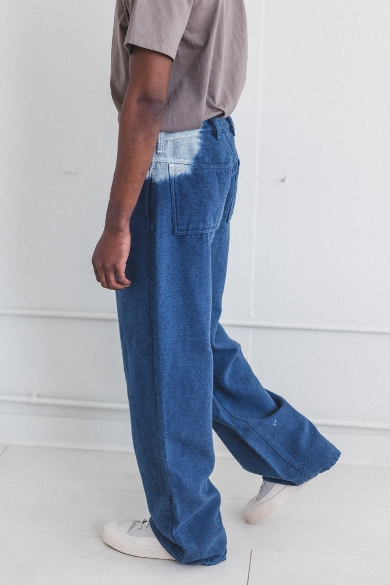 OXFORD GARDENERS TROUSERS IN INDIGO HEMP WOOL COTTON DENIM