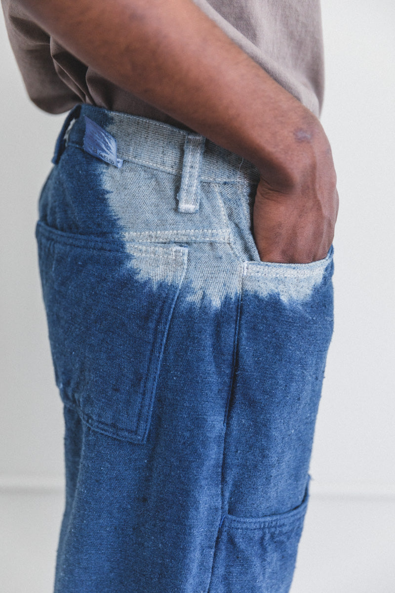 OXFORD GARDENERS TROUSERS IN INDIGO HEMP WOOL COTTON DENIM