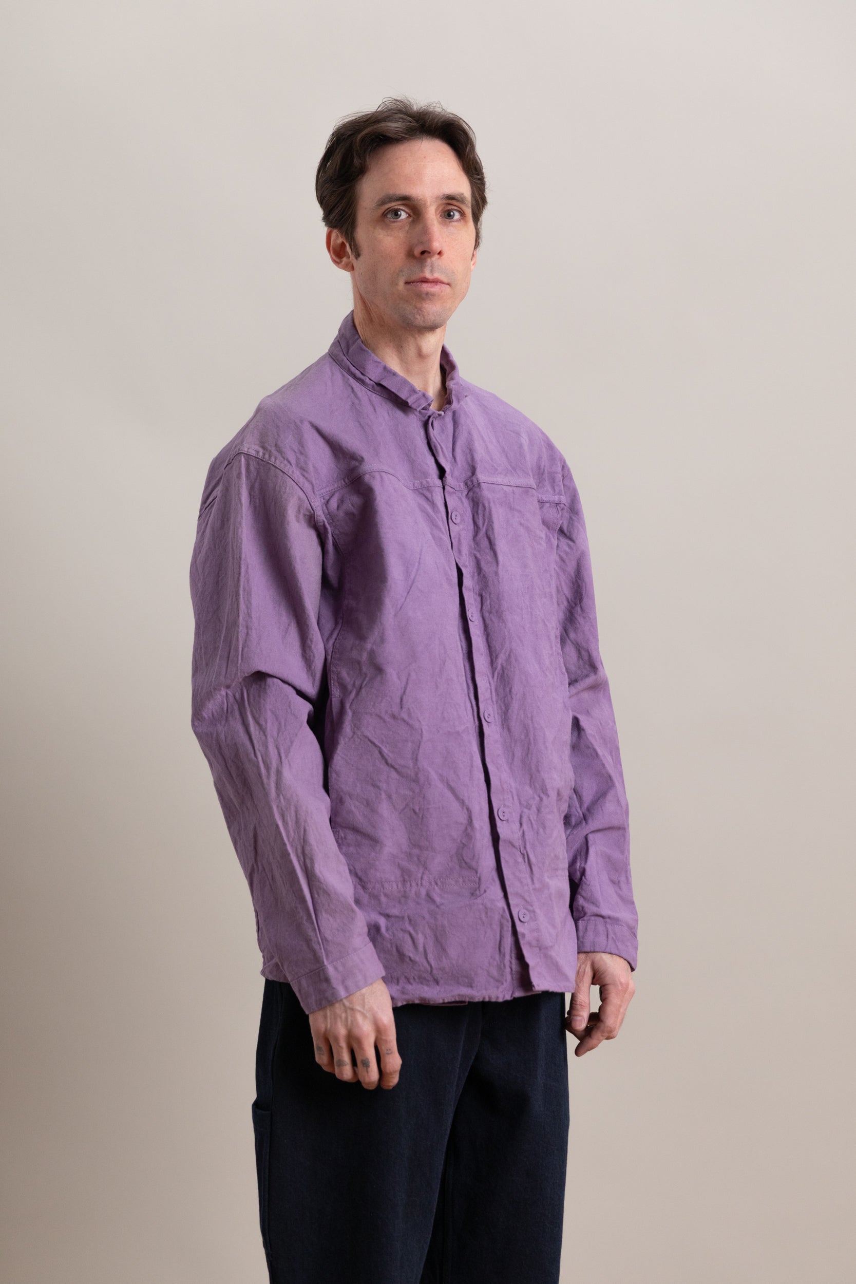 TYPE 401 PLEAT POCKET SHIRT IN PURPLE LOGWOOD COTTON DROPCLOTH