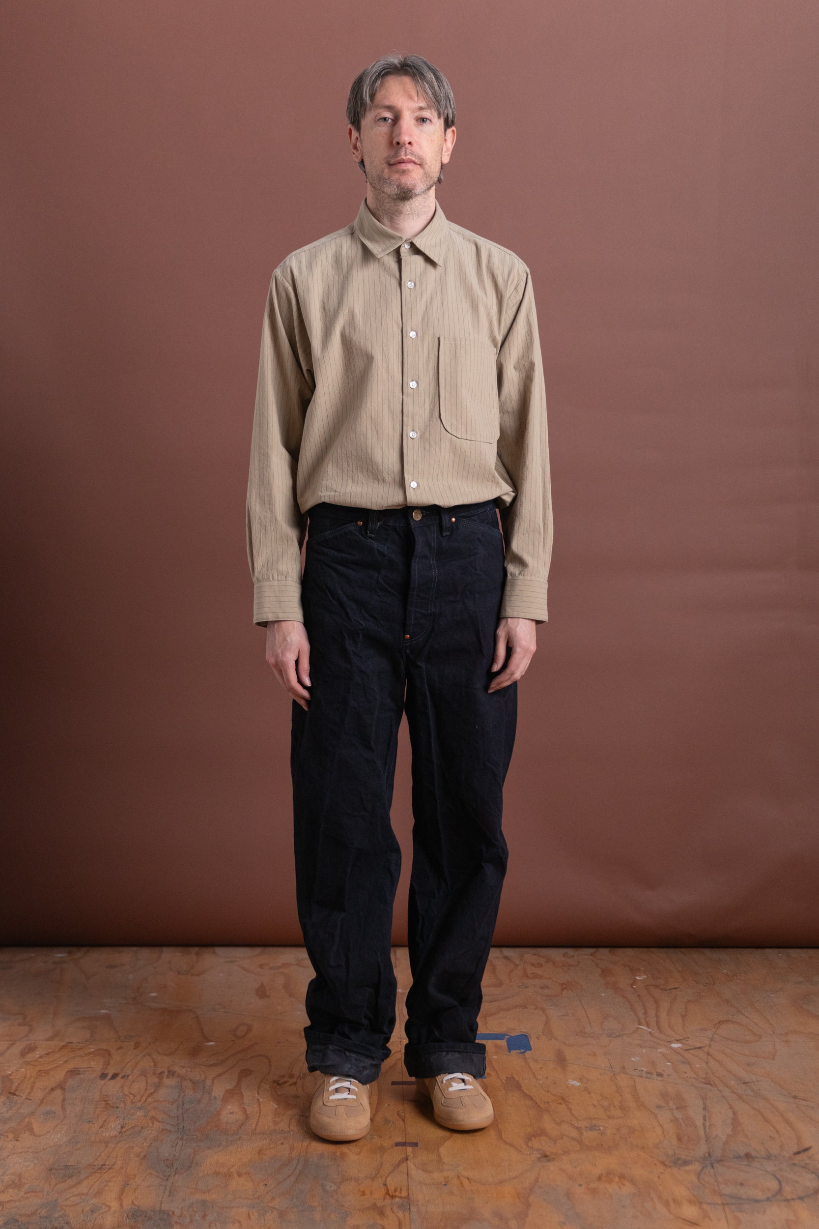 TYPER 124 WADER JEANS IN CHESTNUT DYED 16OZ SELVEDGE DENIM