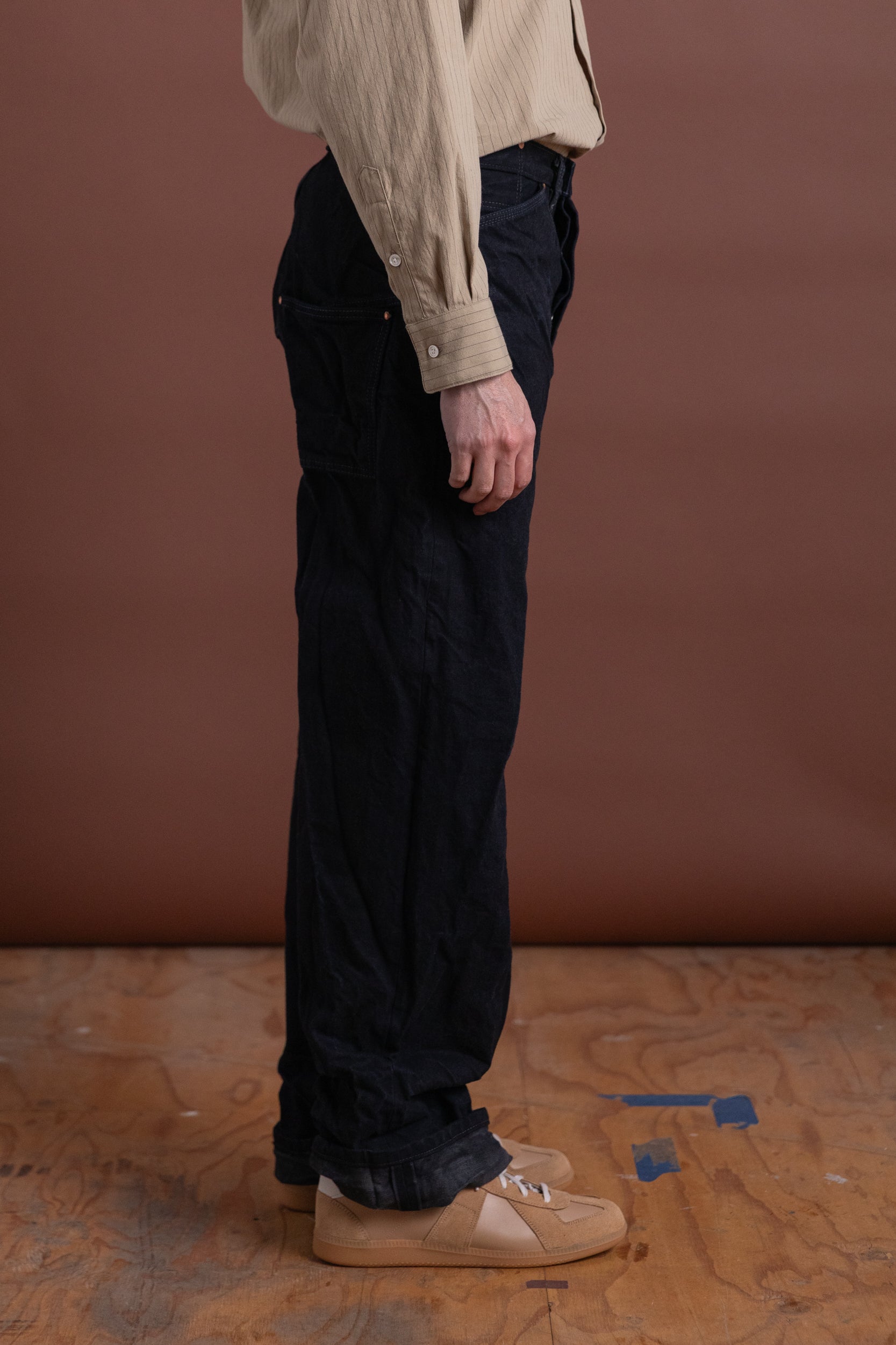 TYPER 124 WADER JEANS IN CHESTNUT DYED 16OZ SELVEDGE DENIM