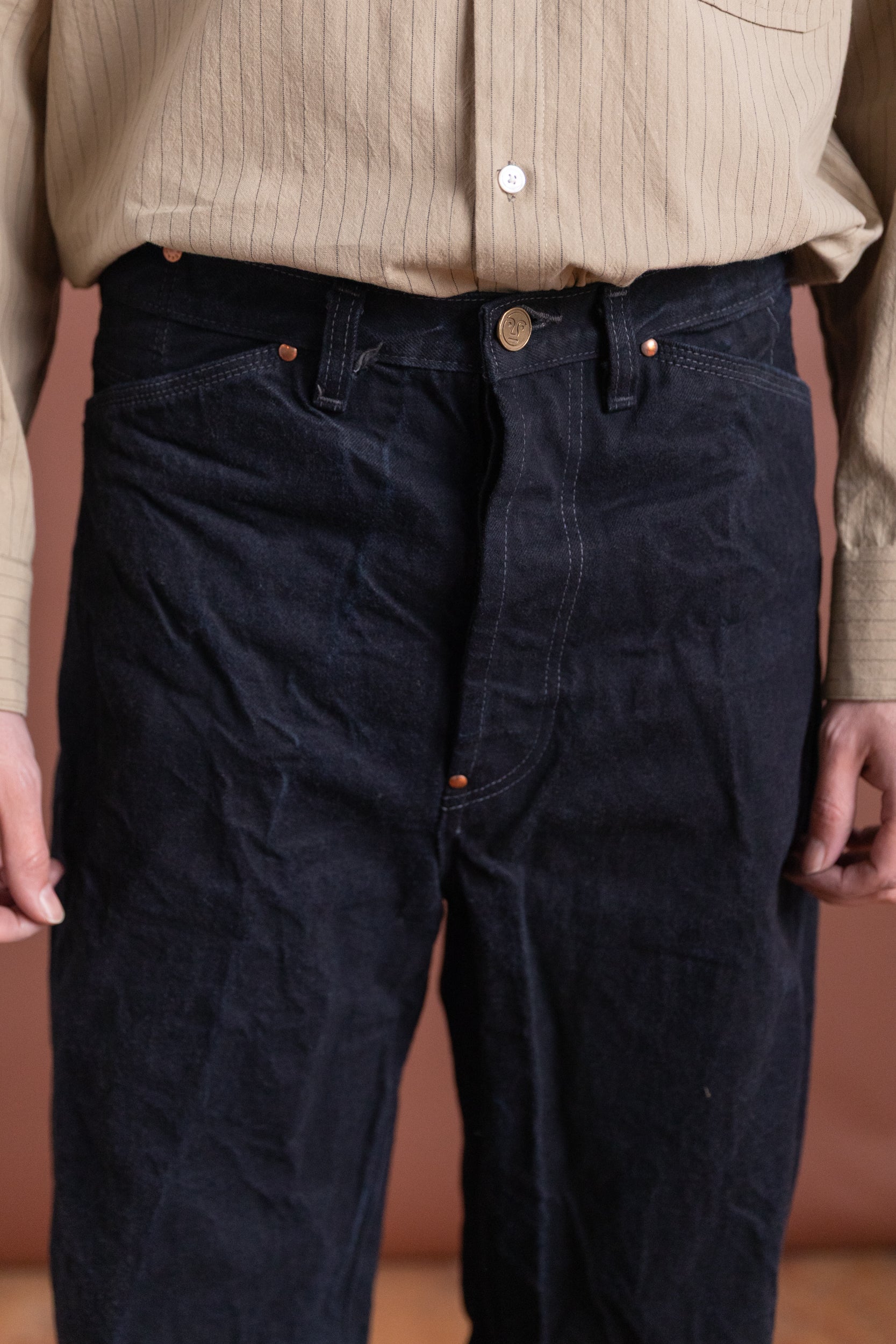 TYPER 124 WADER JEANS IN CHESTNUT DYED 16OZ SELVEDGE DENIM